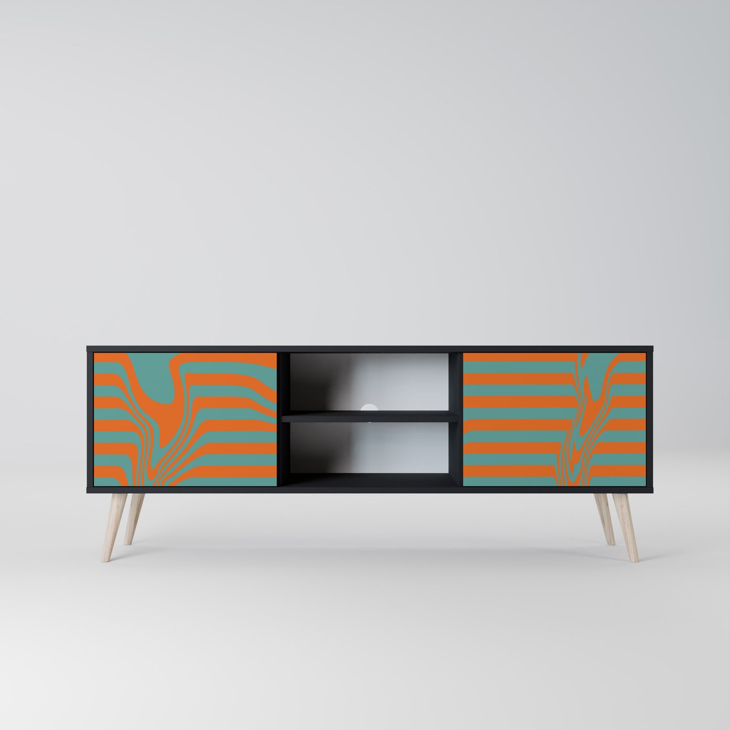 LINE COLLAPSE 2-Door TV Stand in Black Finish