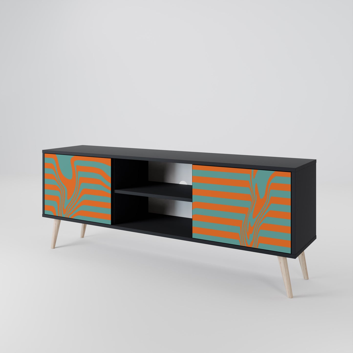 LINE COLLAPSE 2-Door TV Stand in Black Finish