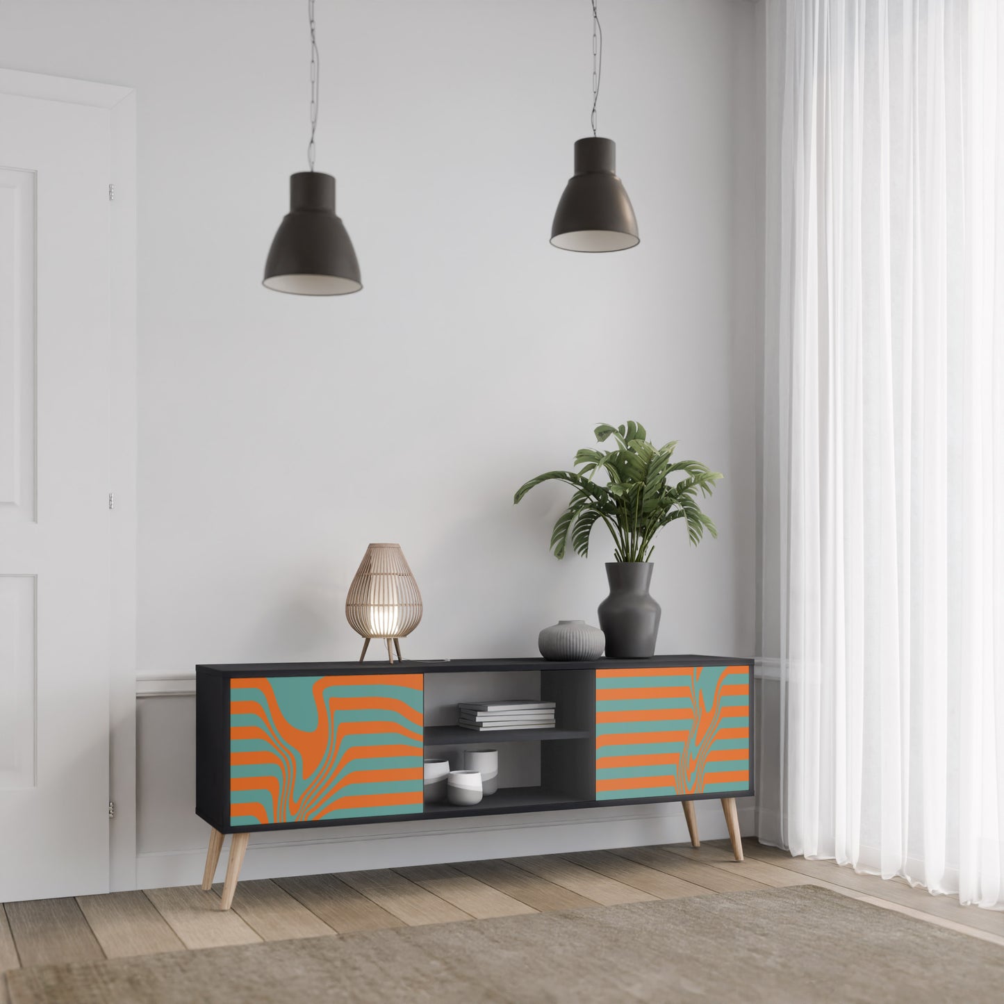 LINE COLLAPSE 2-Door TV Stand in Black Finish