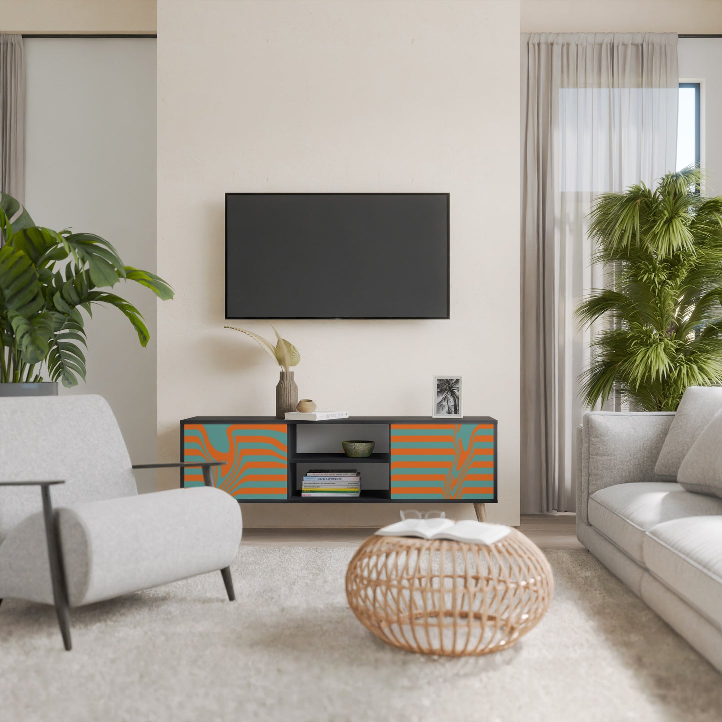 LINE COLLAPSE 2-Door TV Stand in Black Finish