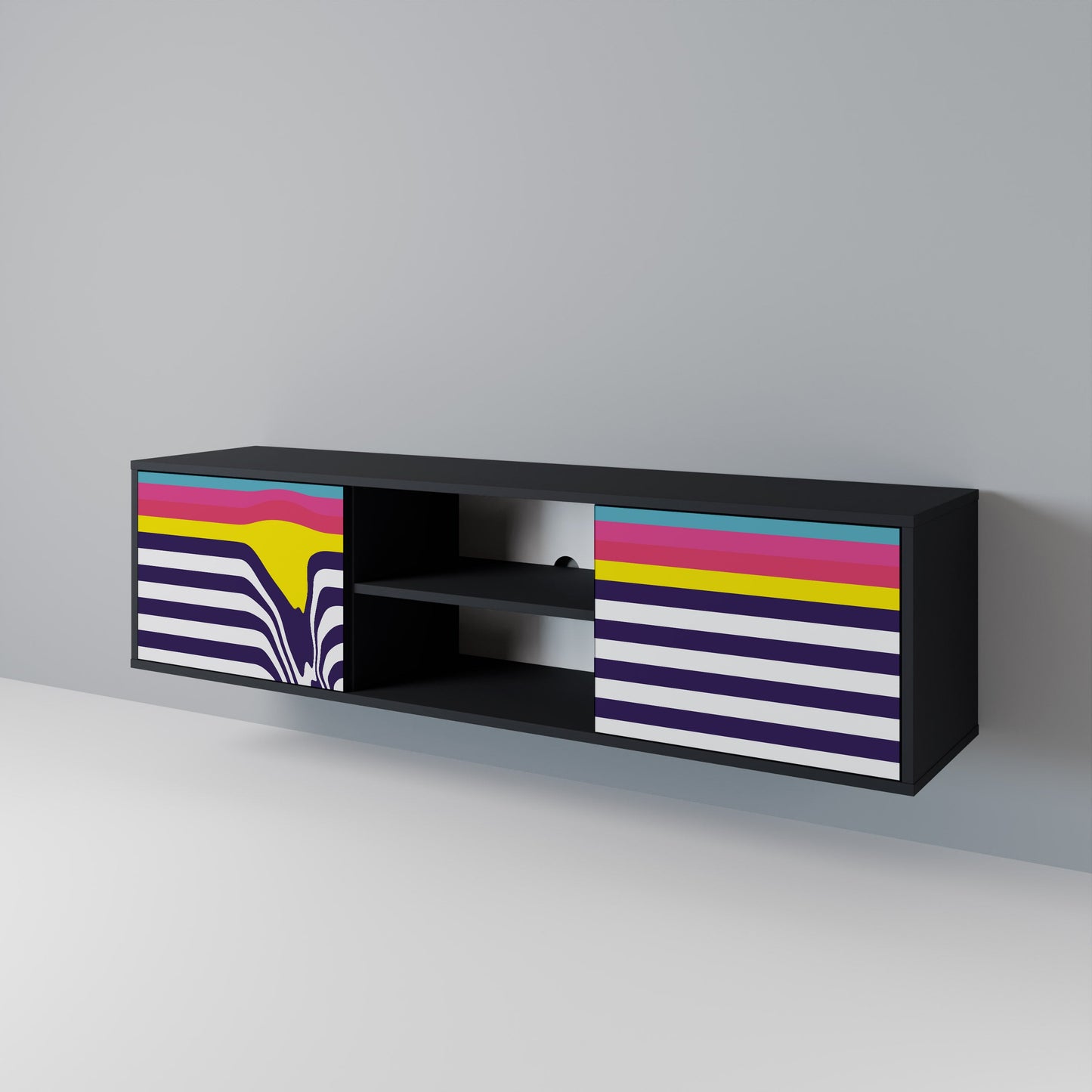 COLORFUL DIVERSION 2-Door TV Stand in Black Finish