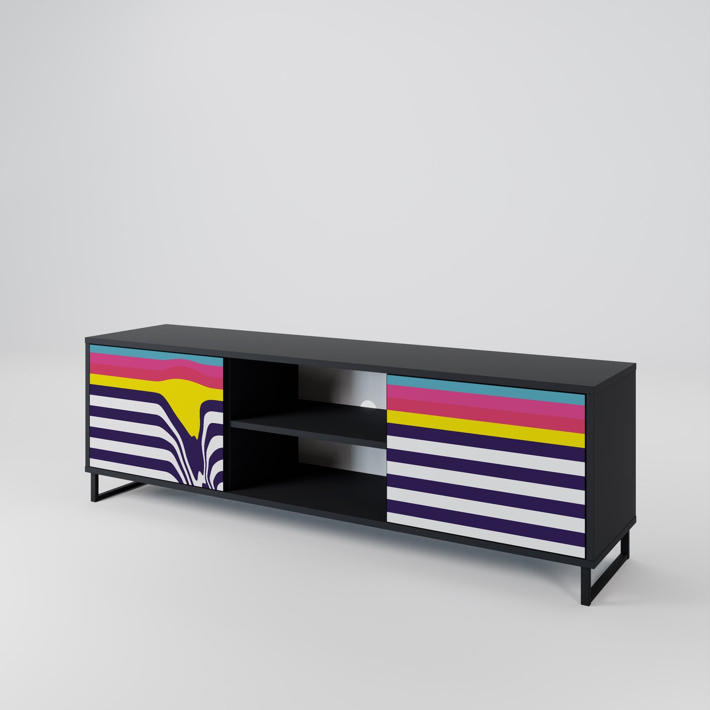 COLORFUL DIVERSION 2-Door TV Stand in Black Finish