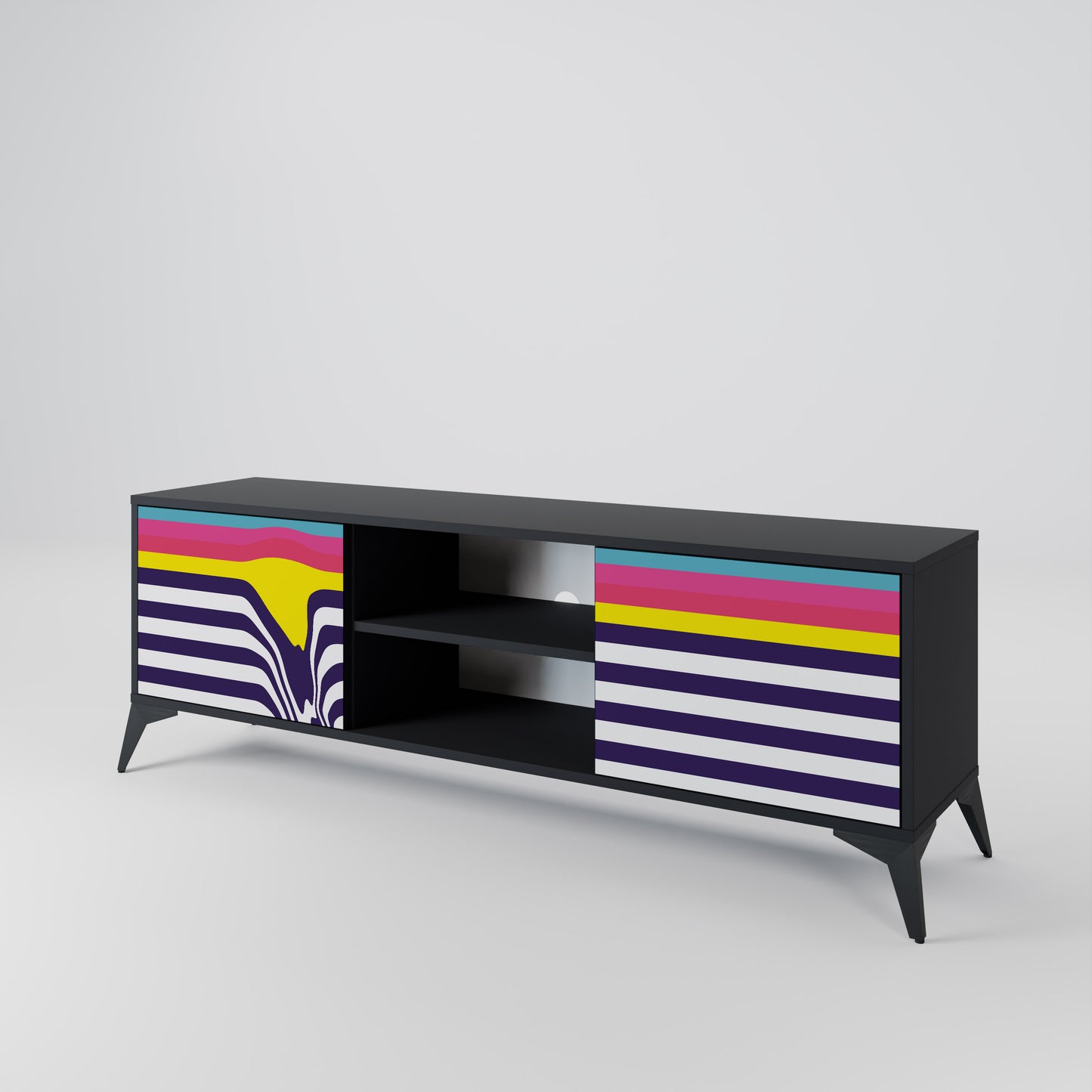 COLORFUL DIVERSION 2-Door TV Stand in Black Finish