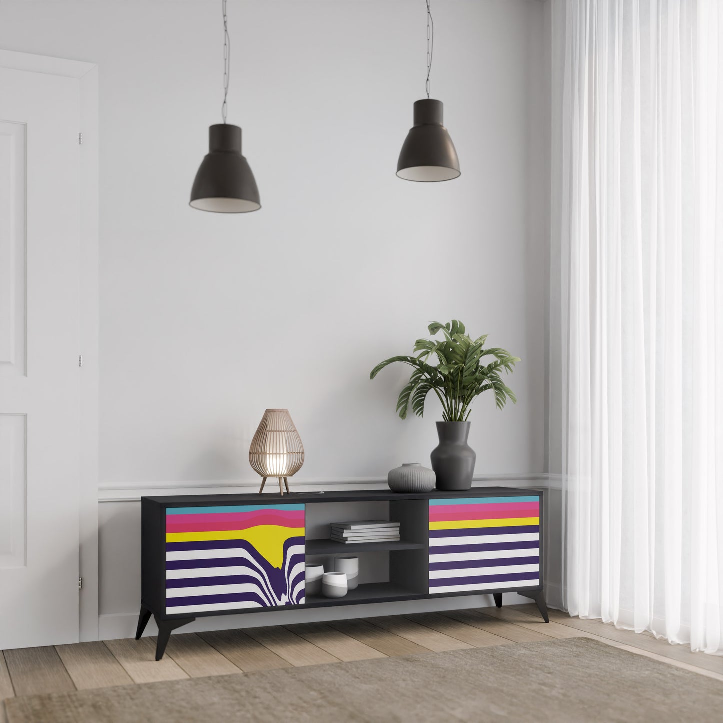 COLORFUL DIVERSION 2-Door TV Stand in Black Finish