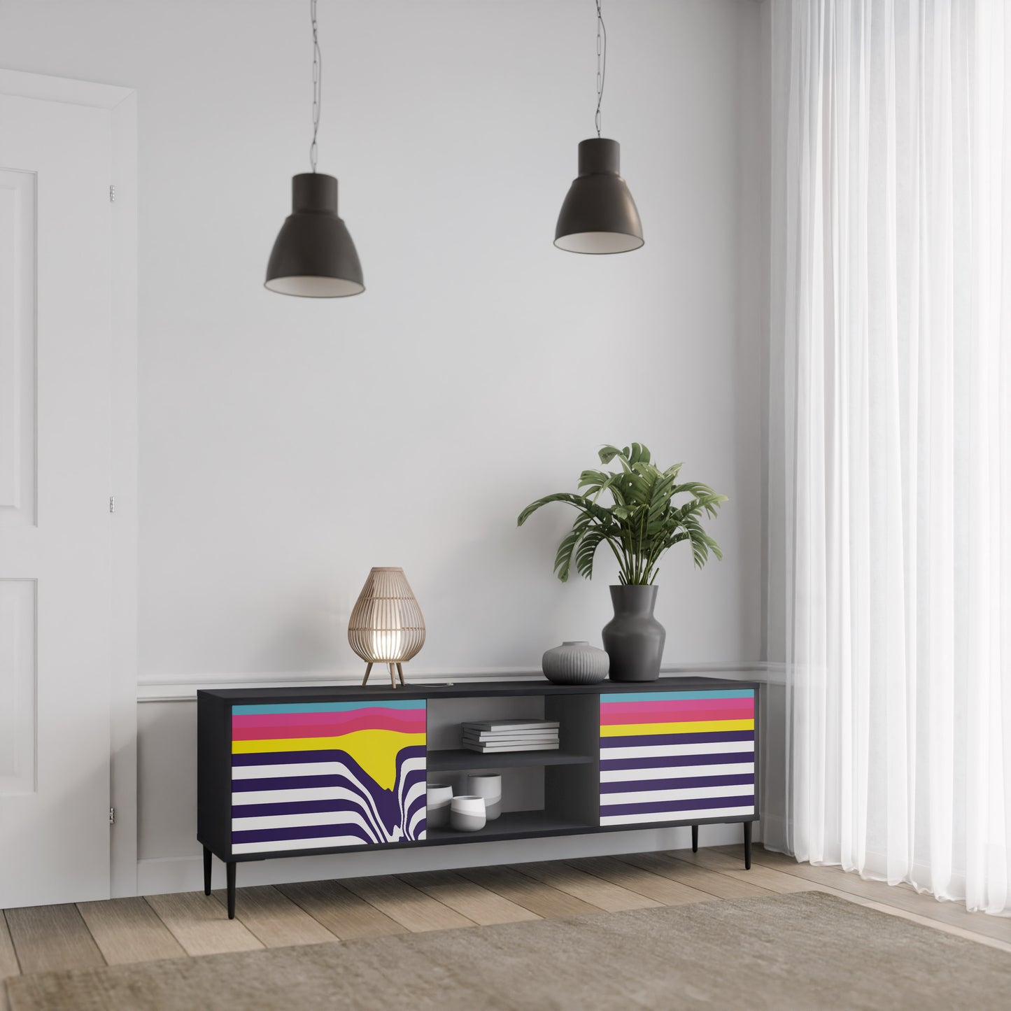 COLORFUL DIVERSION 2-Door TV Stand in Black Finish