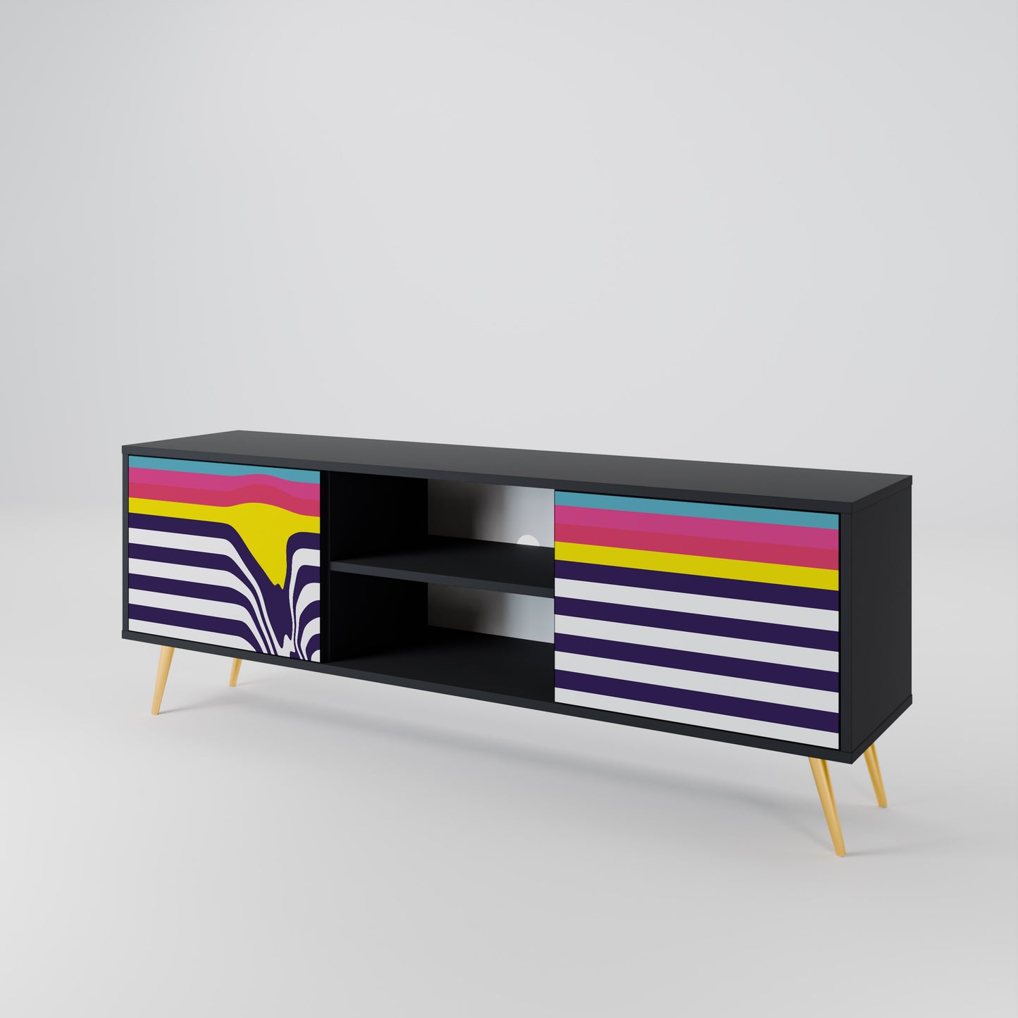 COLORFUL DIVERSION 2-Door TV Stand in Black Finish