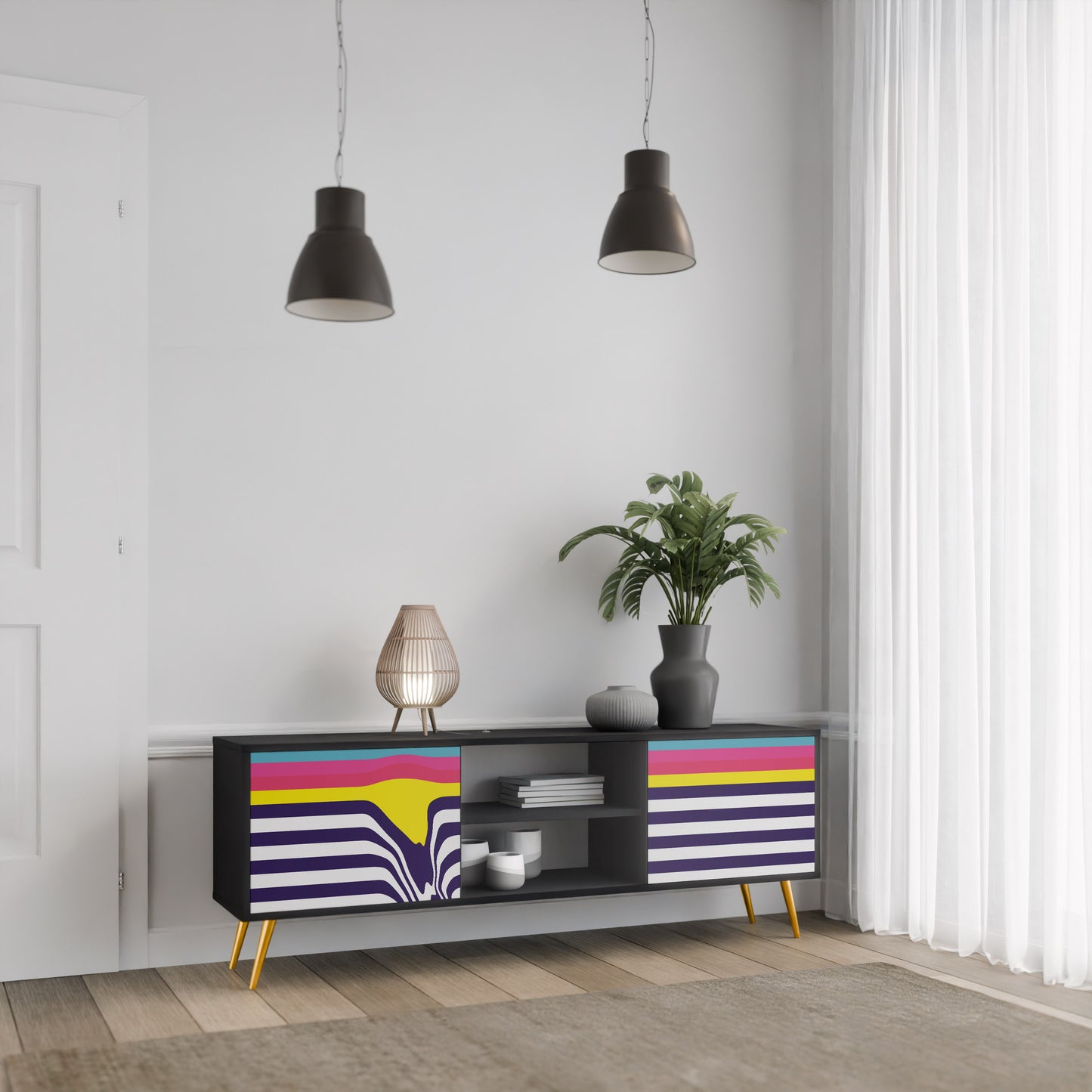 COLORFUL DIVERSION 2-Door TV Stand in Black Finish