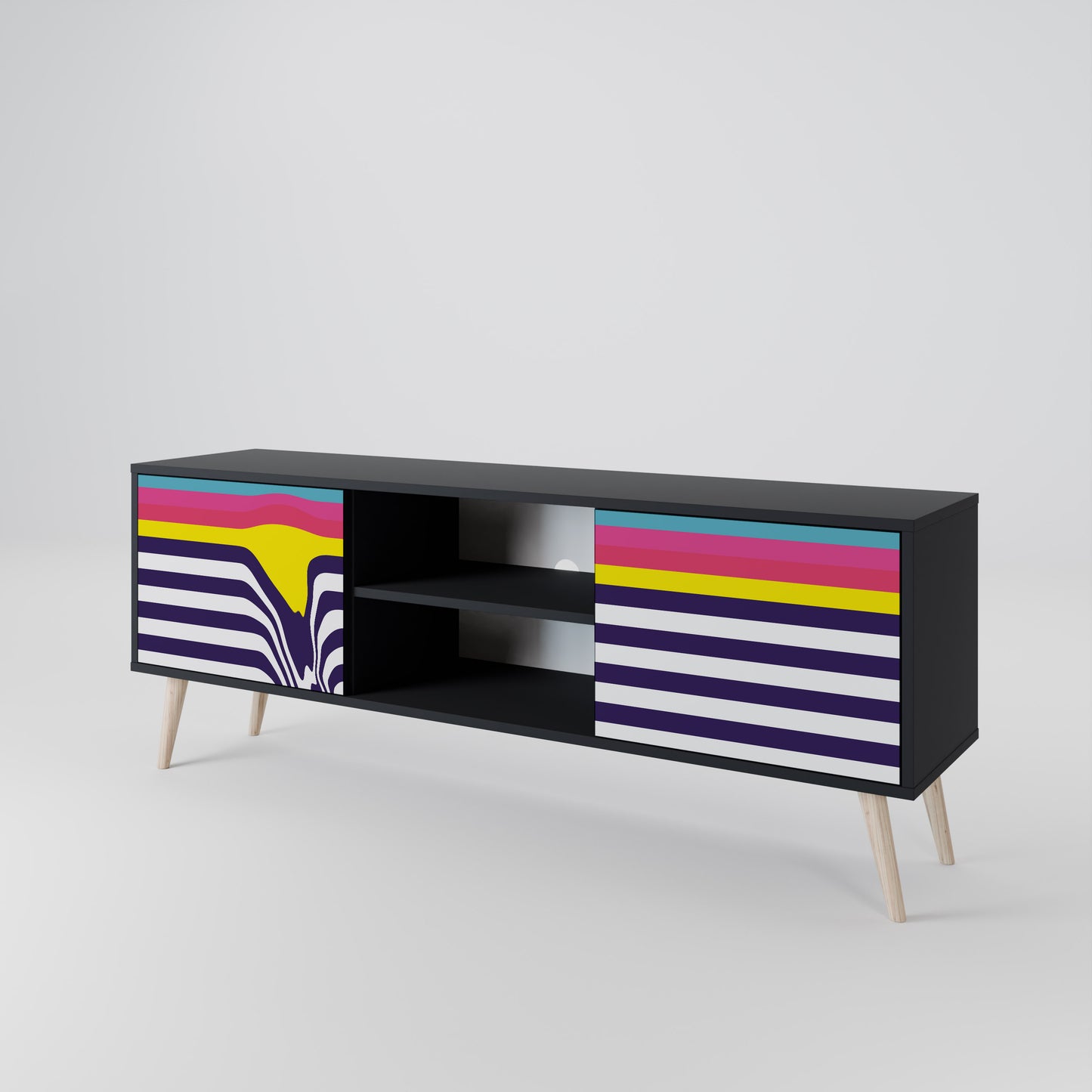 COLORFUL DIVERSION 2-Door TV Stand in Black Finish