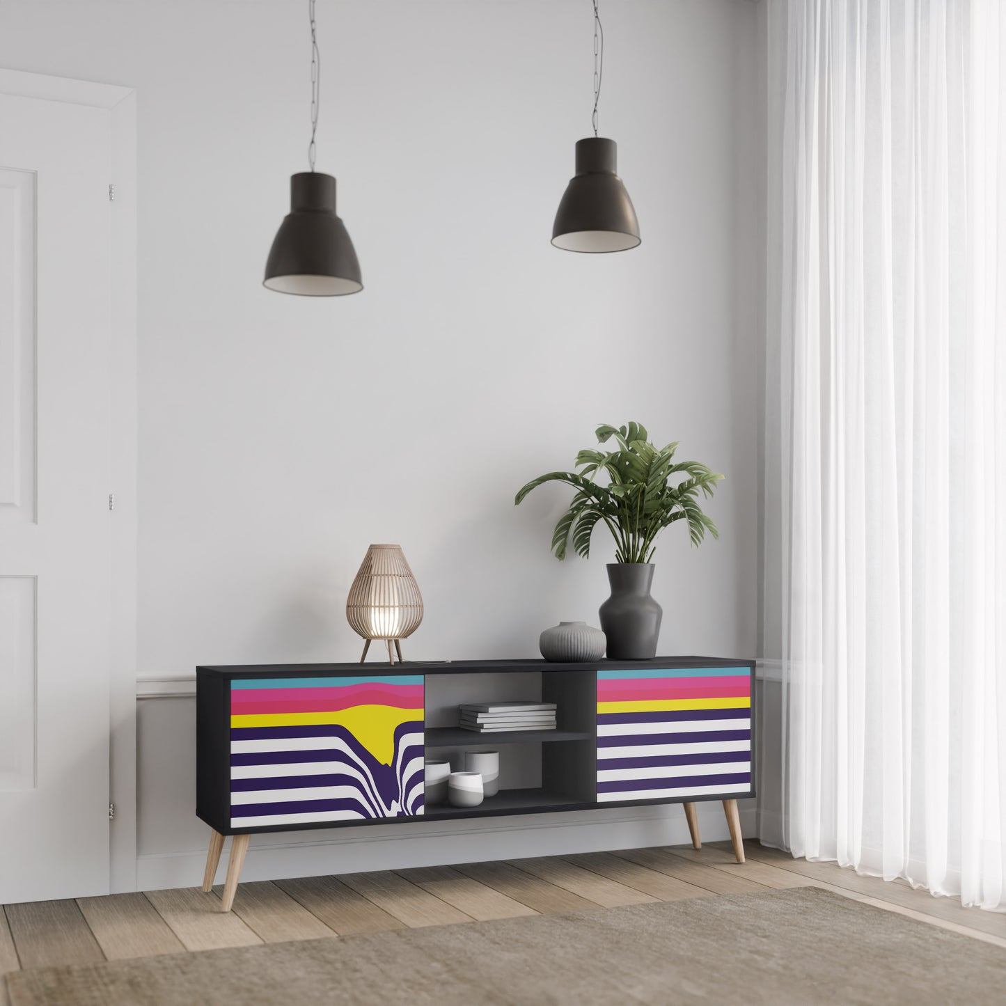 COLORFUL DIVERSION 2-Door TV Stand in Black Finish
