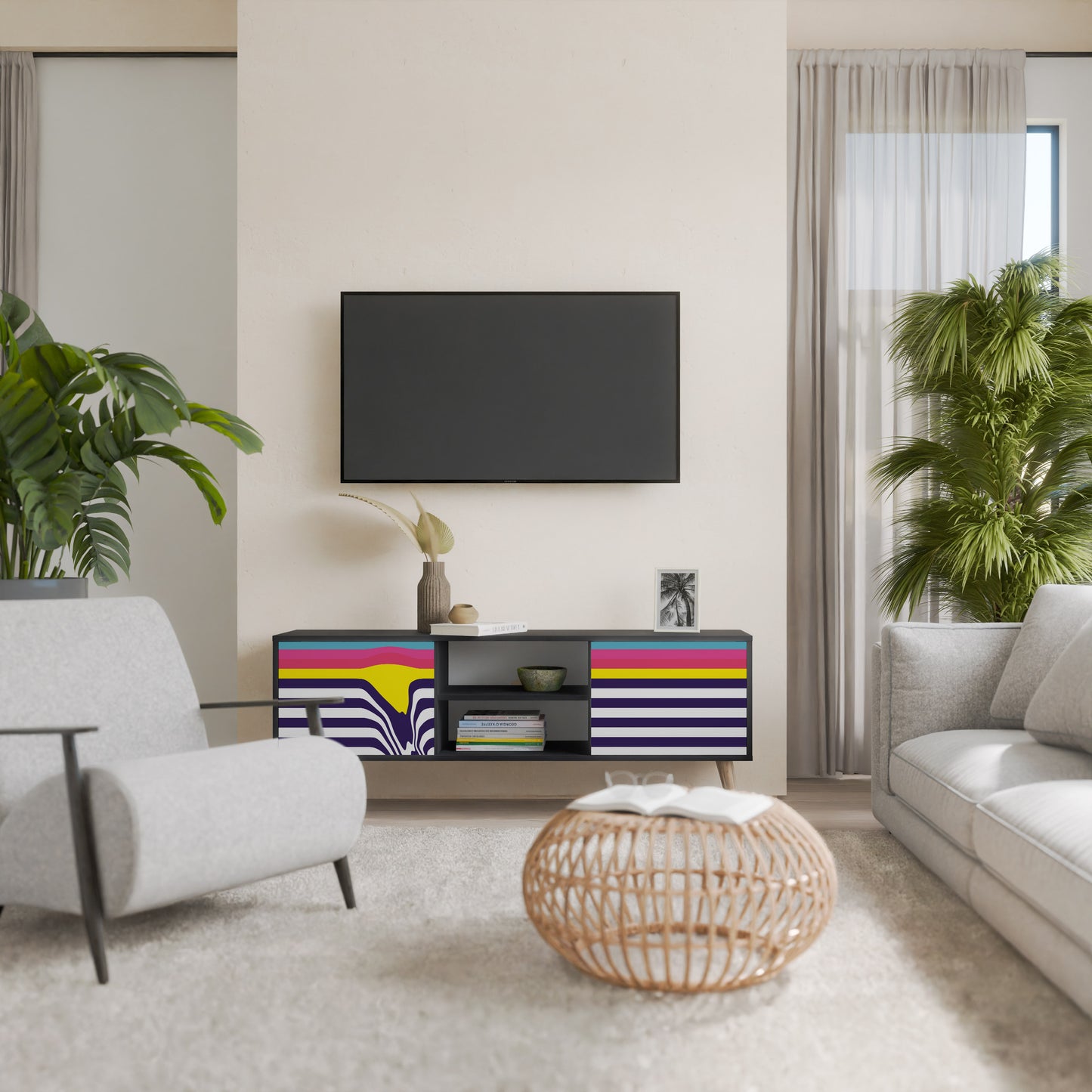 COLORFUL DIVERSION 2-Door TV Stand in Black Finish