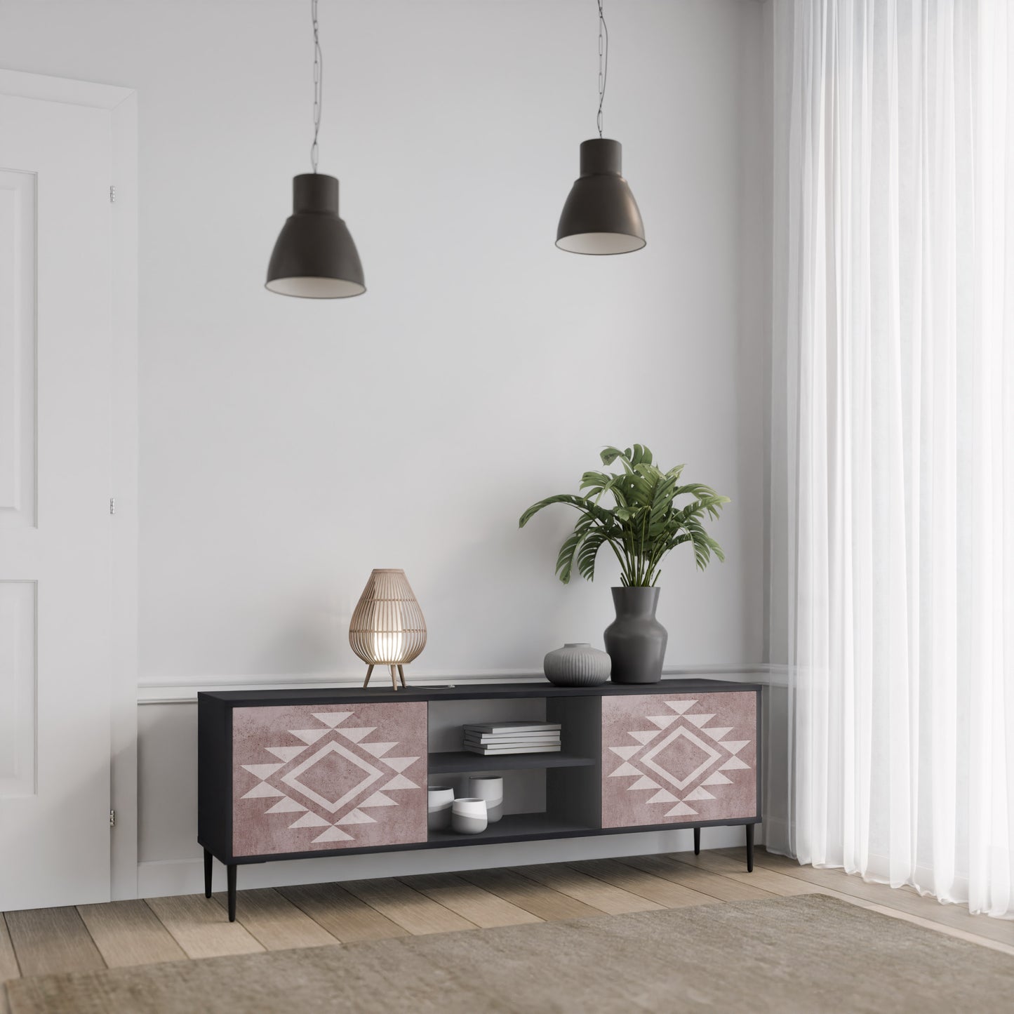 MARVEL MOSAIC 2-Door TV Stand in Black Finish