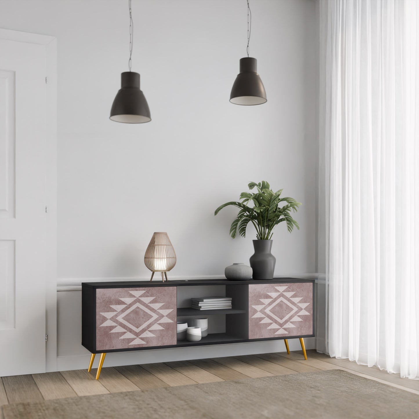 MARVEL MOSAIC 2-Door TV Stand in Black Finish