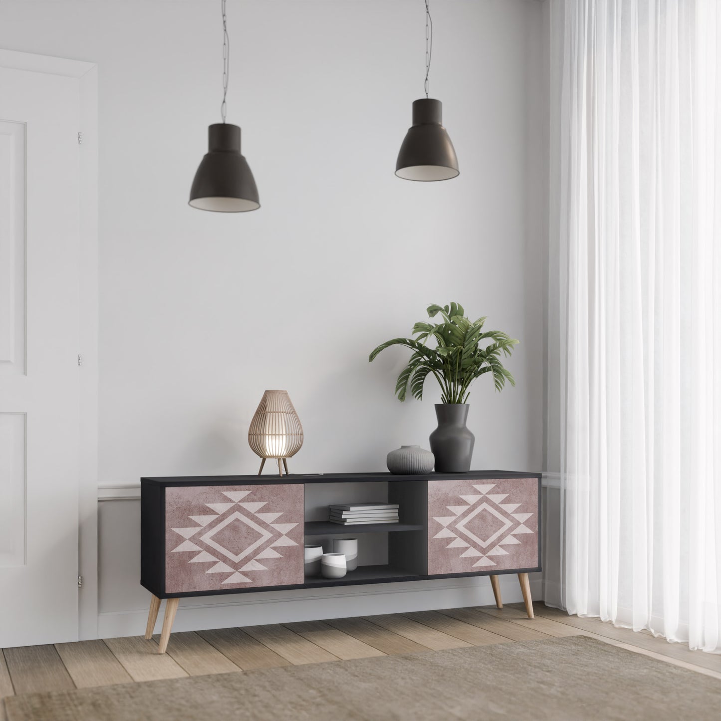 MARVEL MOSAIC 2-Door TV Stand in Black Finish