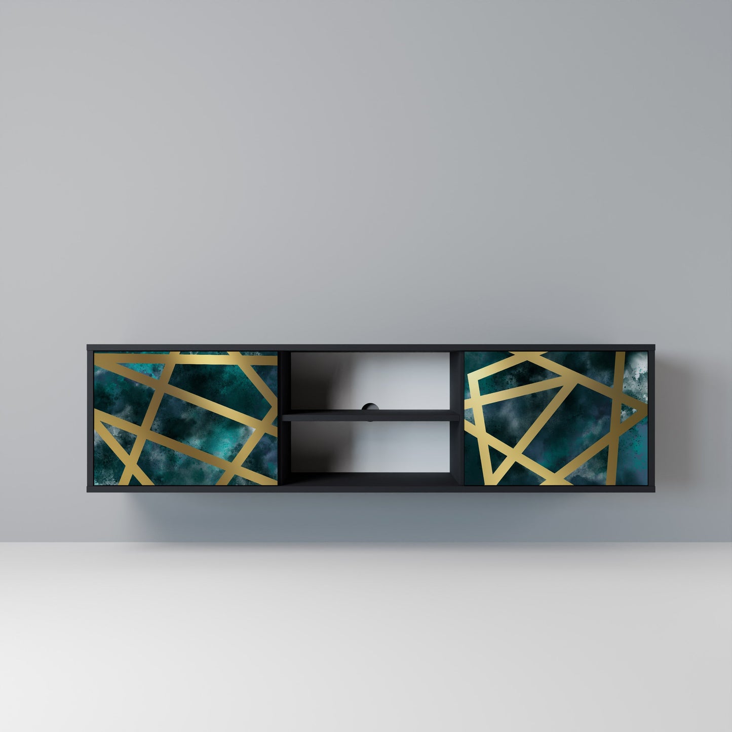 THE LABYRINTH OF GOLD 2-Door TV Stand in Black Finish