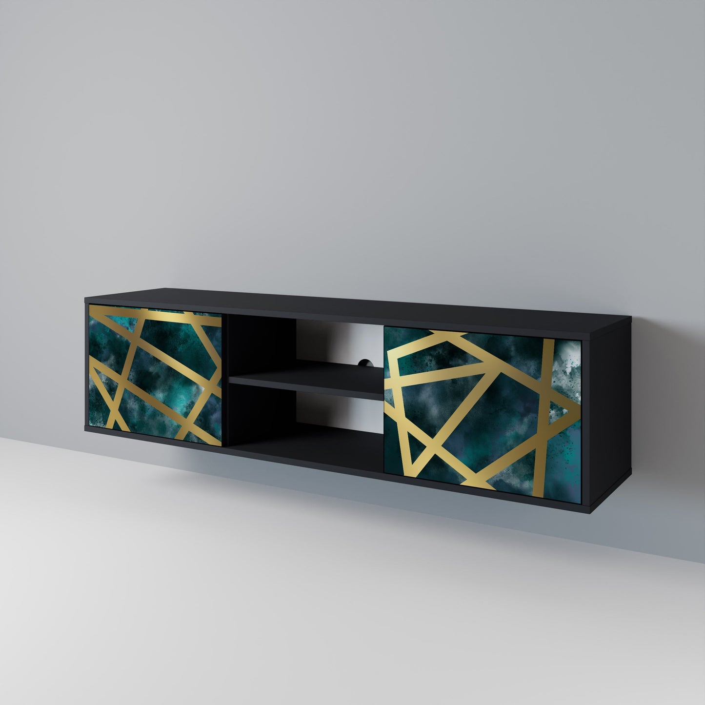 THE LABYRINTH OF GOLD 2-Door TV Stand in Black Finish