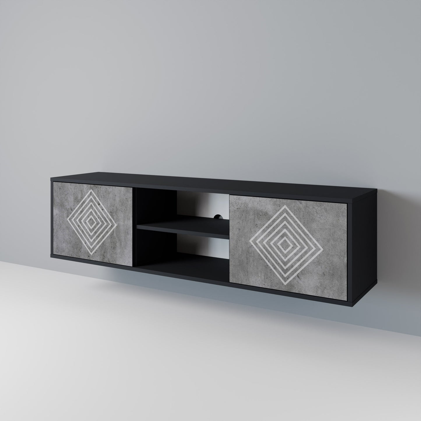 POLYGONAL ARTISTRY 2-Door TV Stand in Black Finish