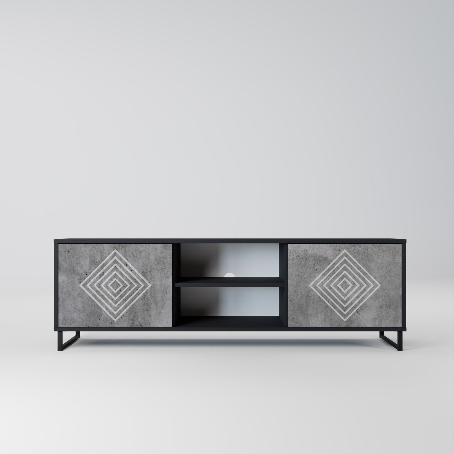 POLYGONAL ARTISTRY 2-Door TV Stand in Black Finish