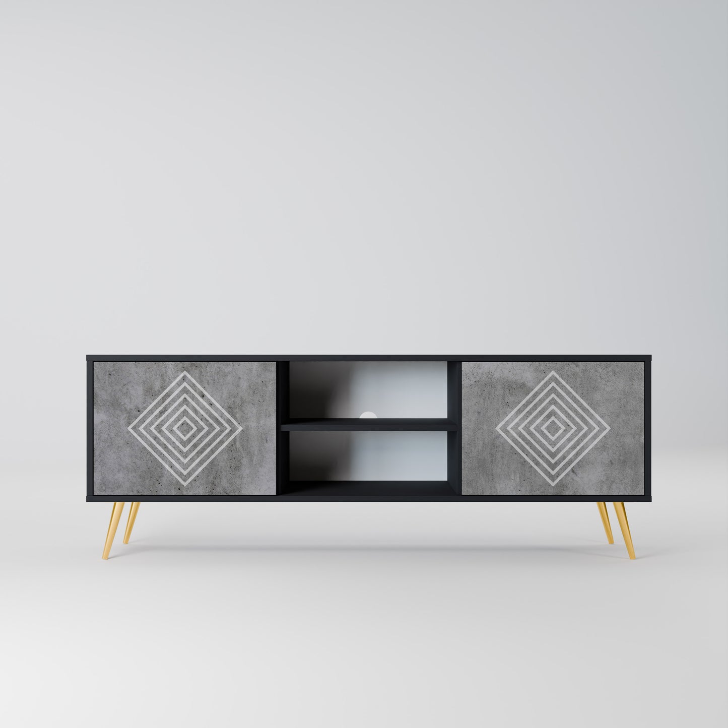 POLYGONAL ARTISTRY 2-Door TV Stand in Black Finish