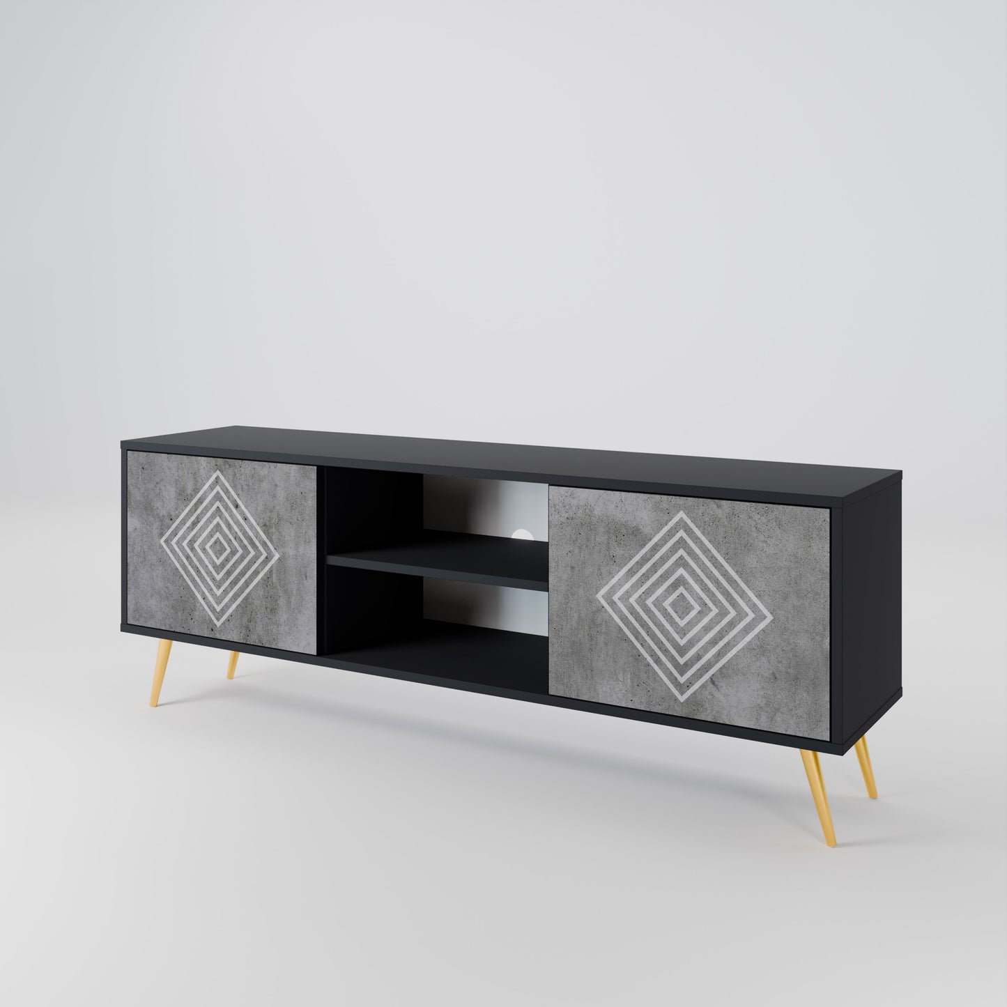 POLYGONAL ARTISTRY 2-Door TV Stand in Black Finish