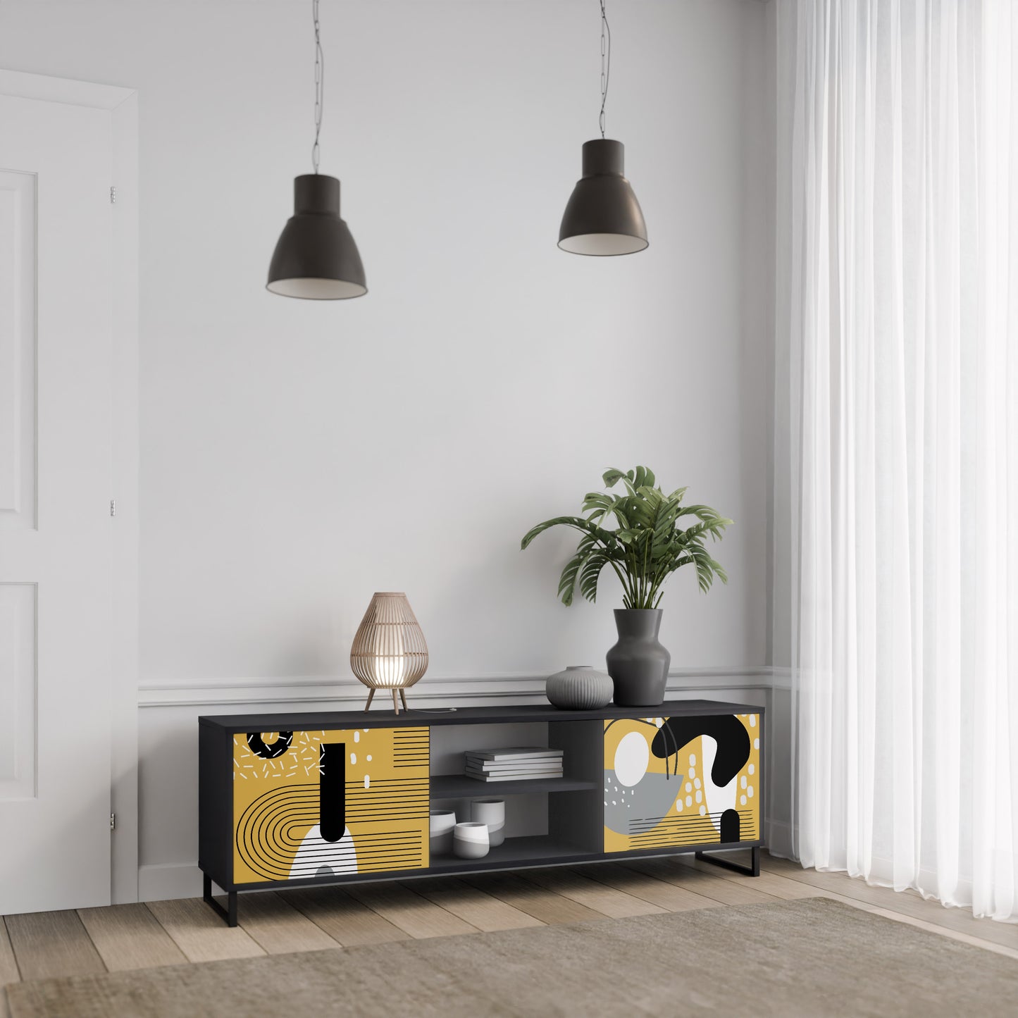 SHAPESHIFT SYMPHONY 2-Door TV Stand in Black Finish