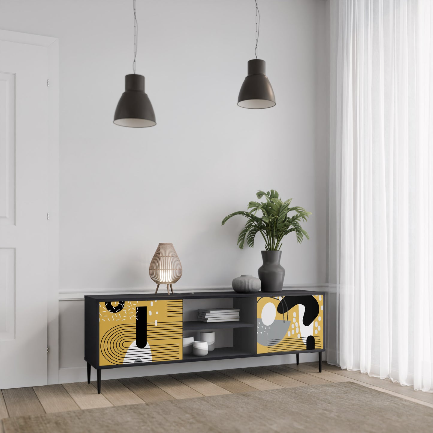 SHAPESHIFT SYMPHONY 2-Door TV Stand in Black Finish