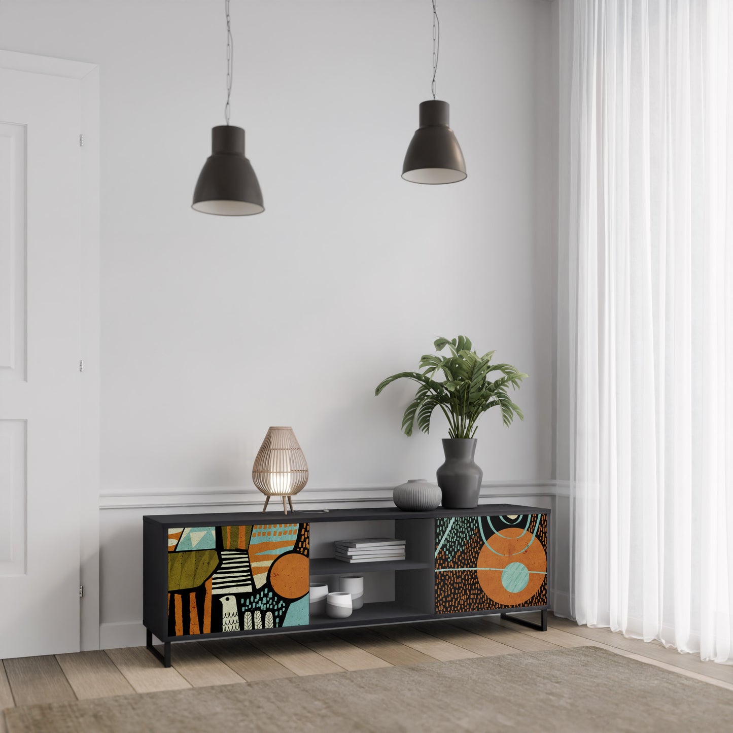 GEODE GLIMMER 2-Door TV Stand in Black Finish