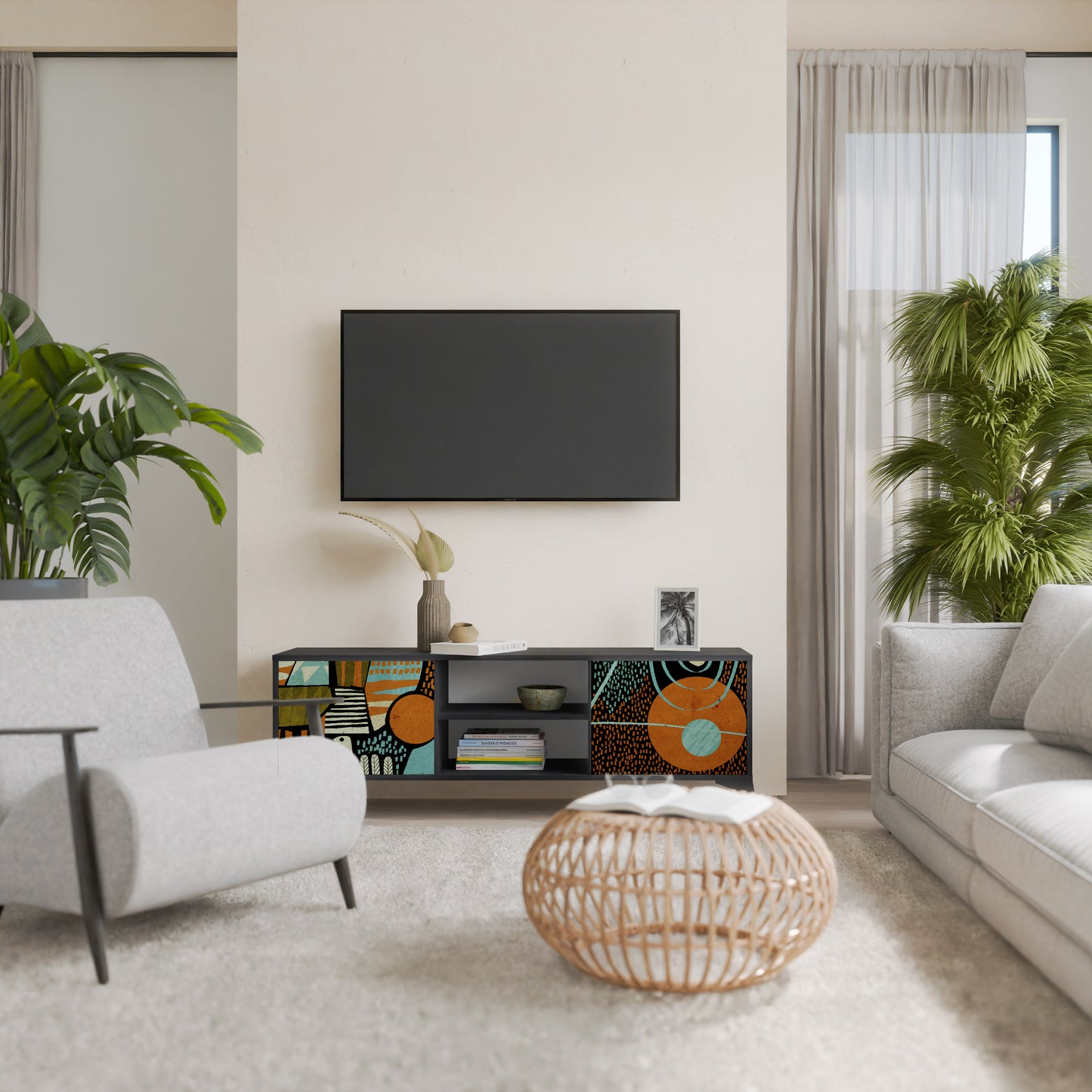 GEODE GLIMMER 2-Door TV Stand in Black Finish