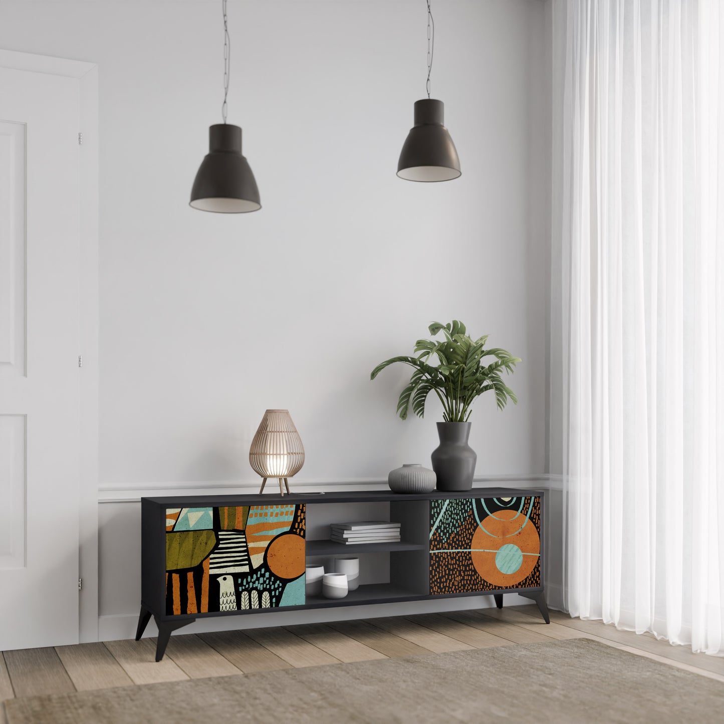 GEODE GLIMMER 2-Door TV Stand in Black Finish