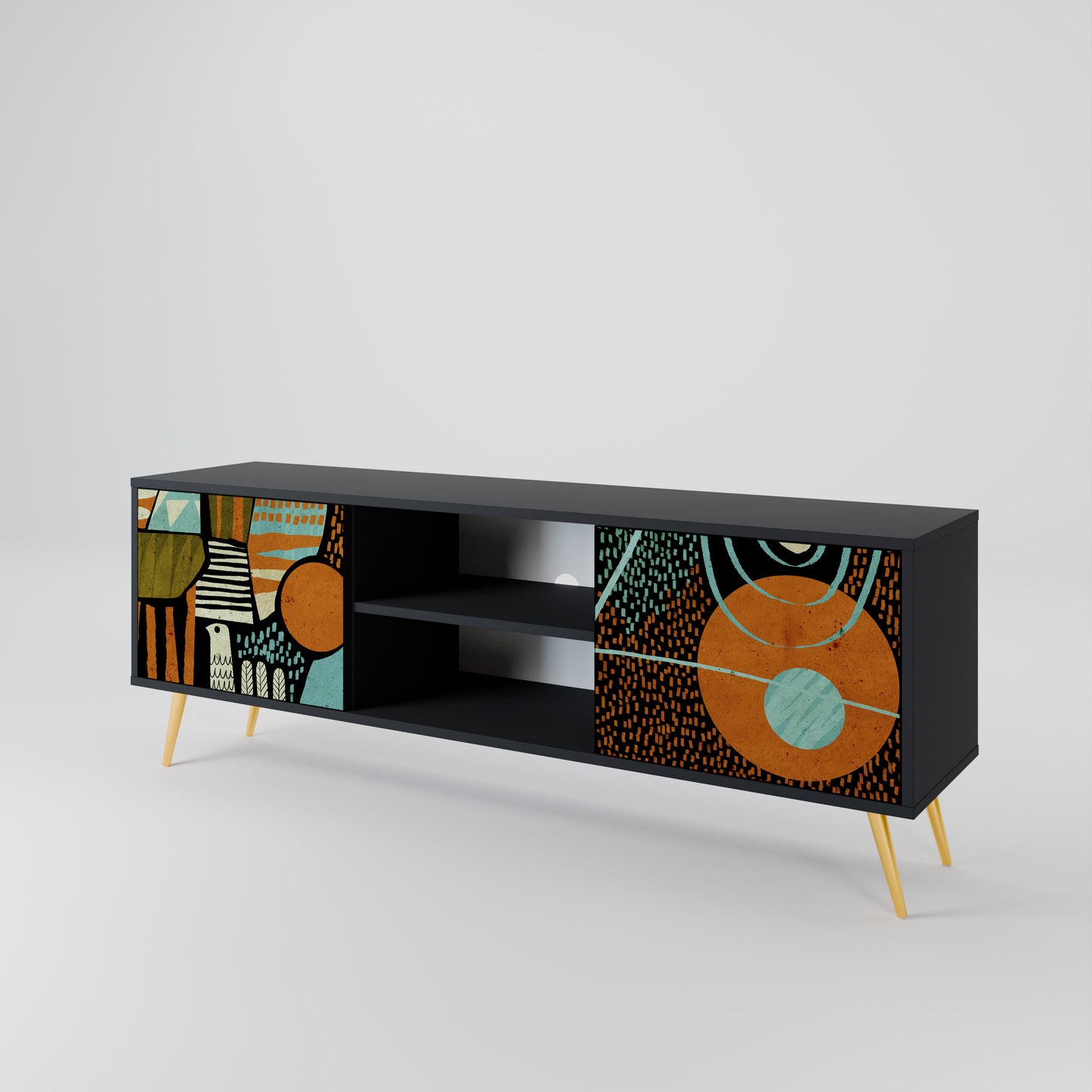 GEODE GLIMMER 2-Door TV Stand in Black Finish