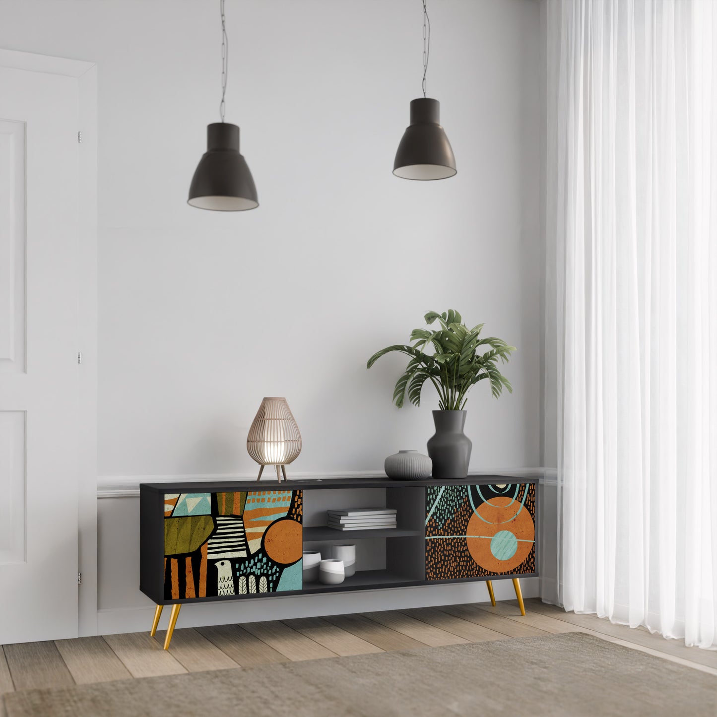GEODE GLIMMER 2-Door TV Stand in Black Finish
