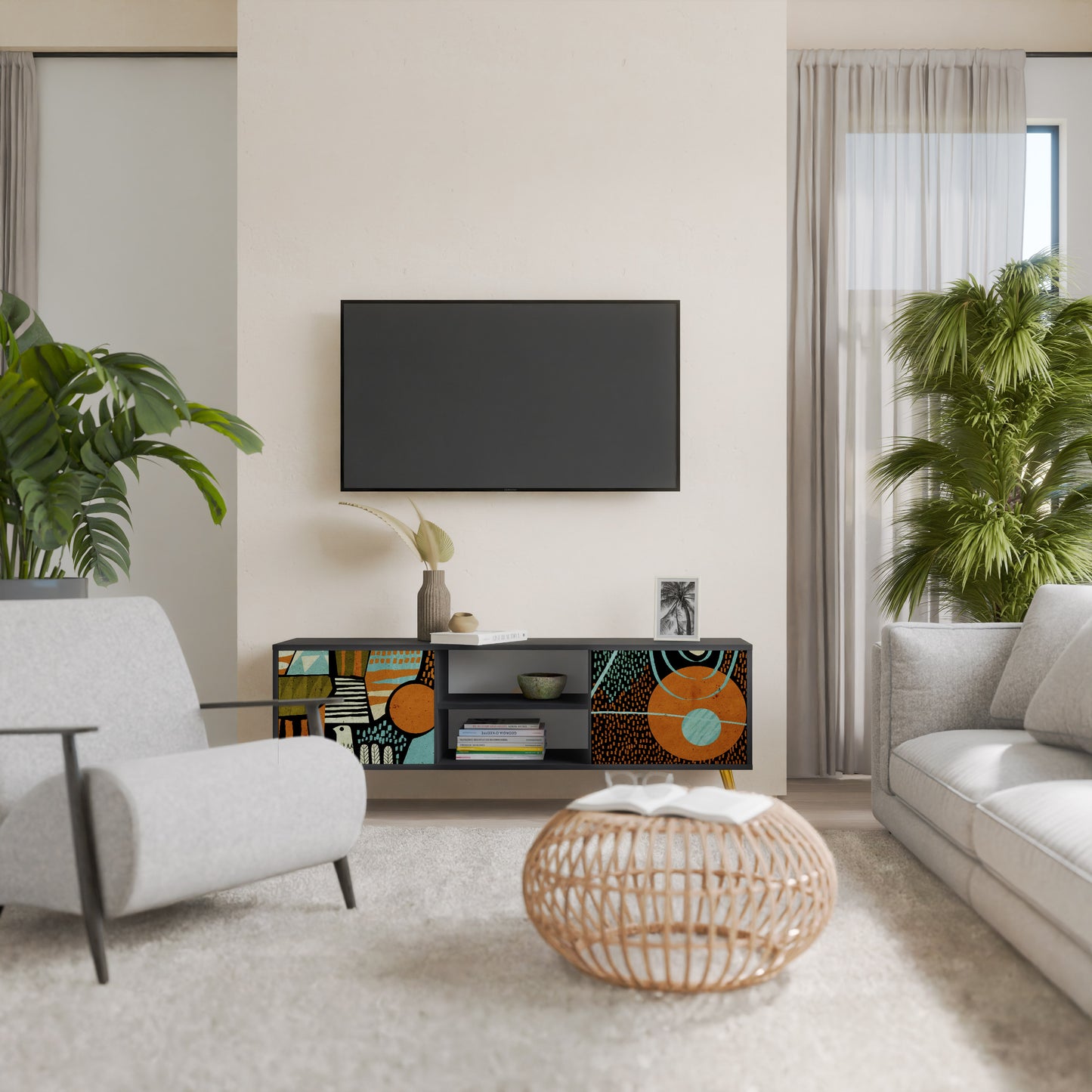 GEODE GLIMMER 2-Door TV Stand in Black Finish