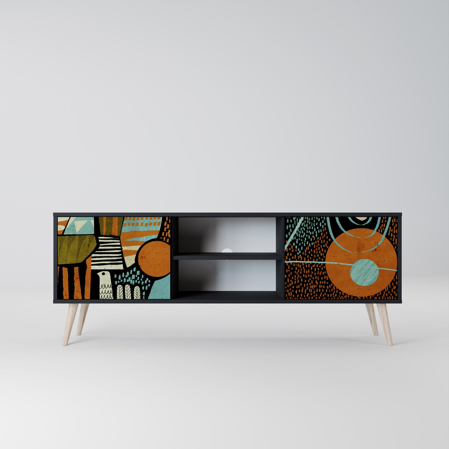 GEODE GLIMMER 2-Door TV Stand in Black Finish