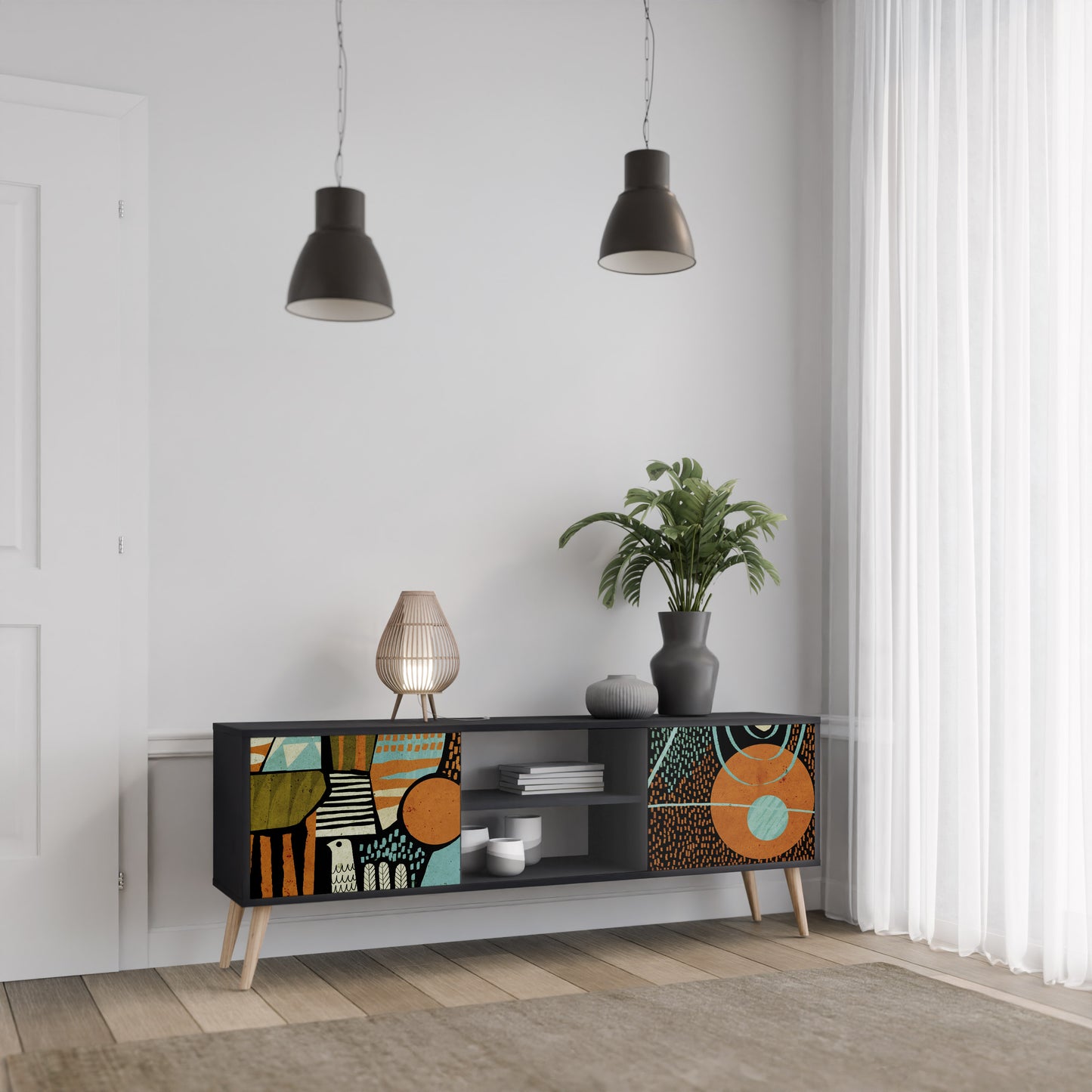 GEODE GLIMMER 2-Door TV Stand in Black Finish