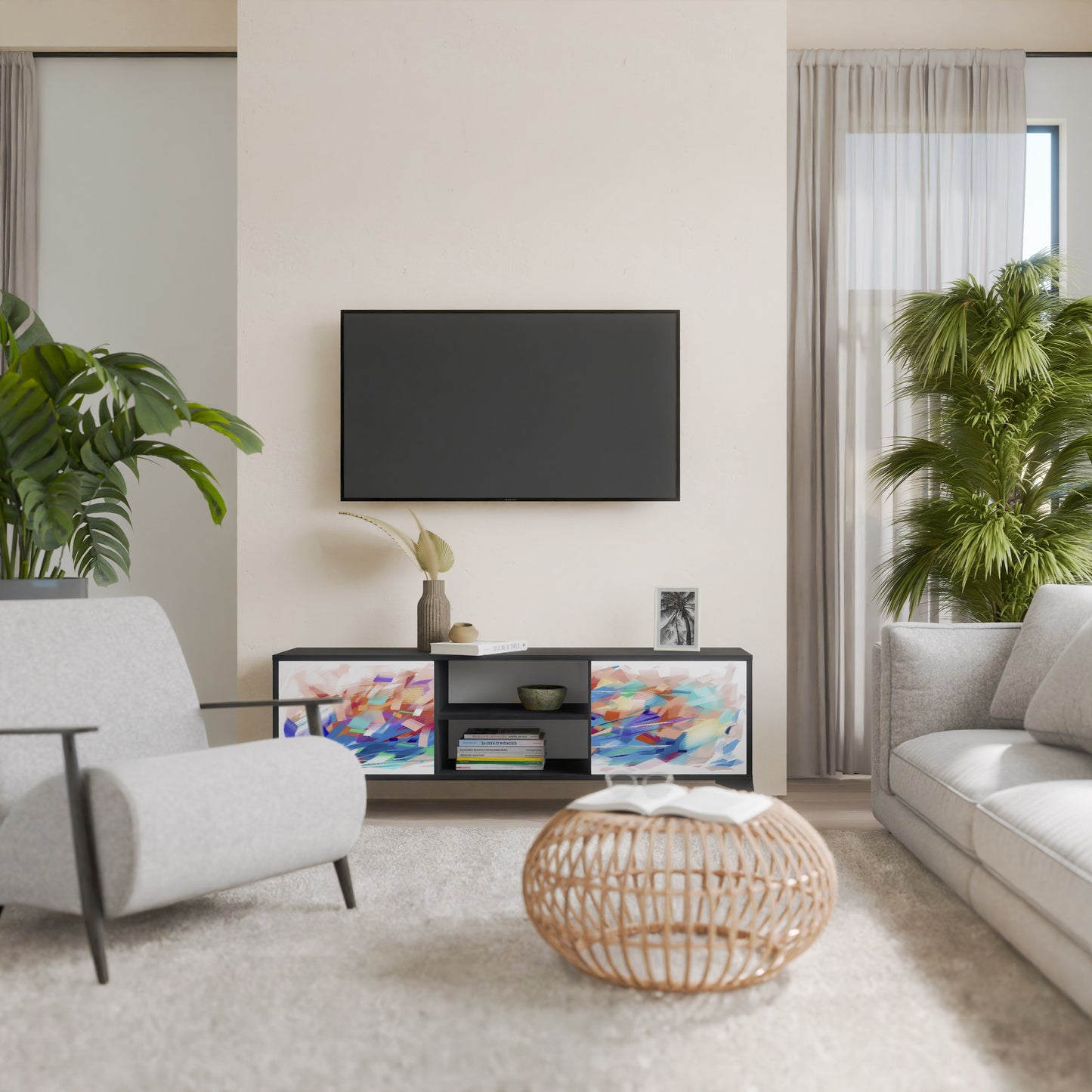 FINESSE MASH-UP 2-Door TV Stand in Black Finish