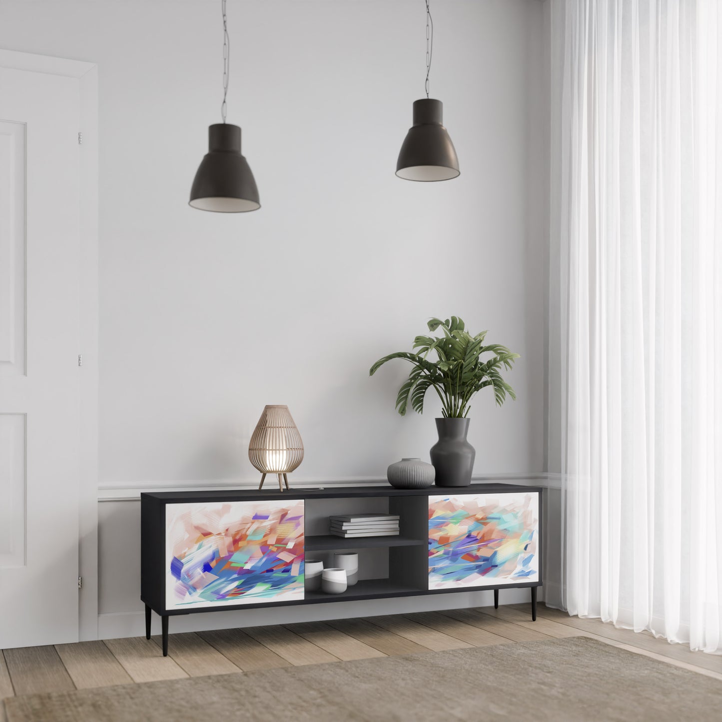 FINESSE MASH-UP 2-Door TV Stand in Black Finish