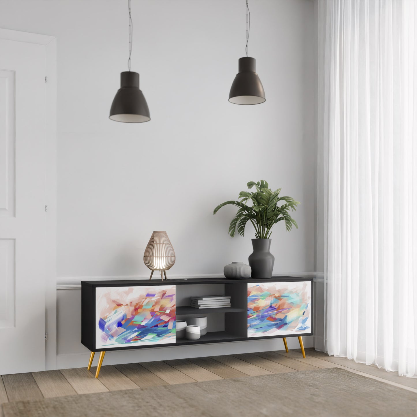 FINESSE MASH-UP 2-Door TV Stand in Black Finish