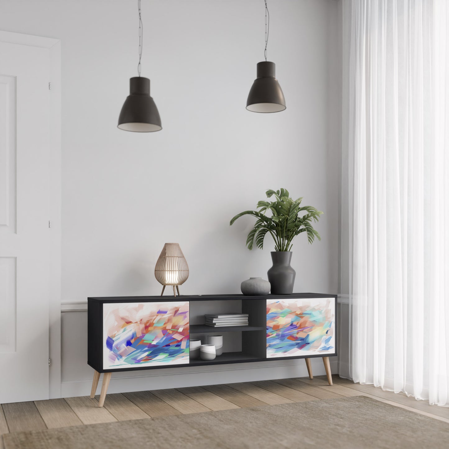 FINESSE MASH-UP 2-Door TV Stand in Black Finish