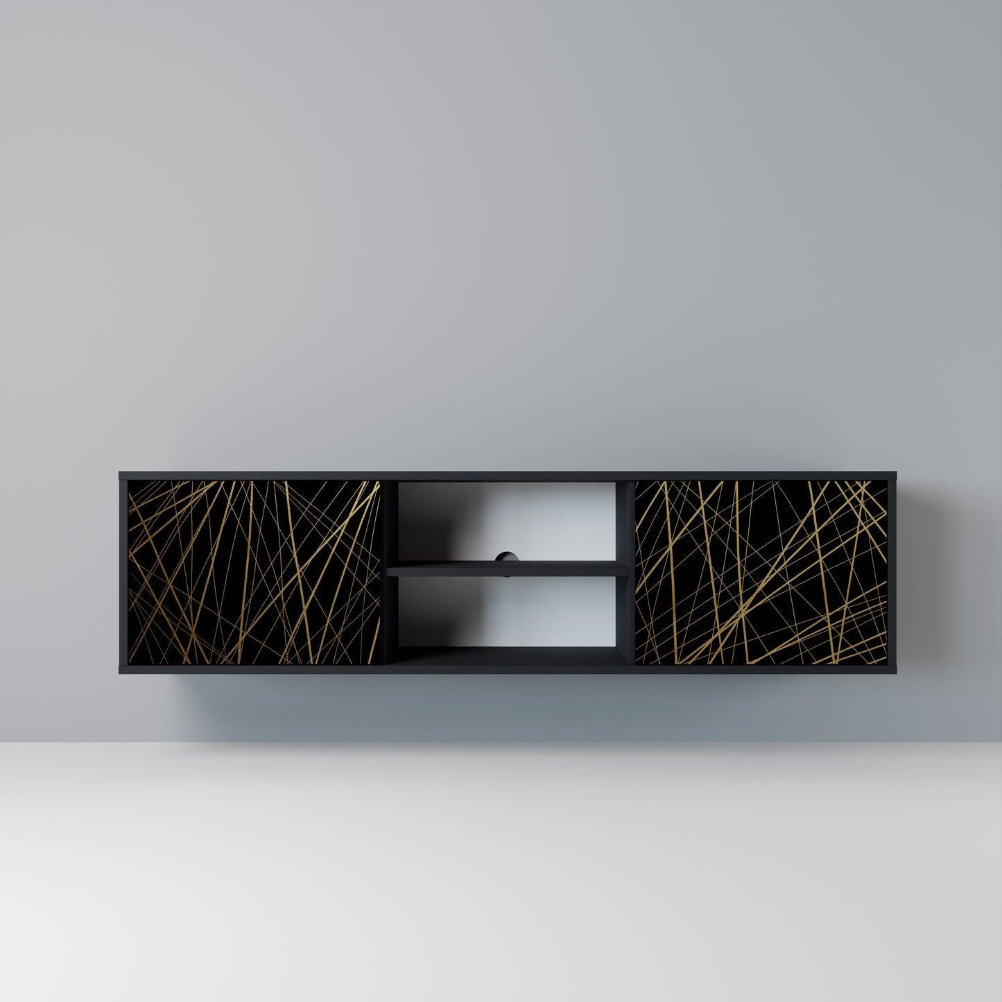 BRIGHT MESH 2-Door TV Stand in Black Finish