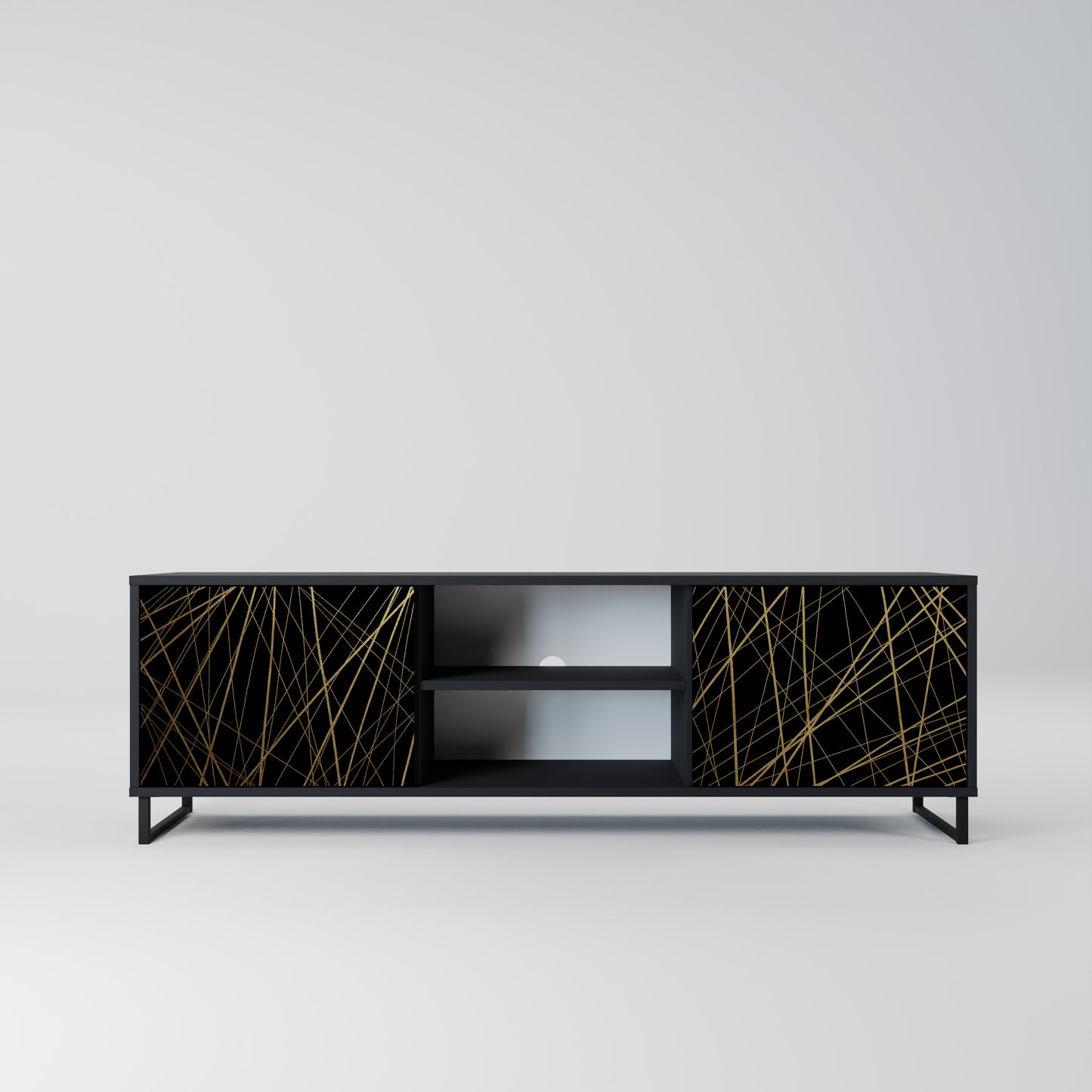 BRIGHT MESH 2-Door TV Stand in Black Finish