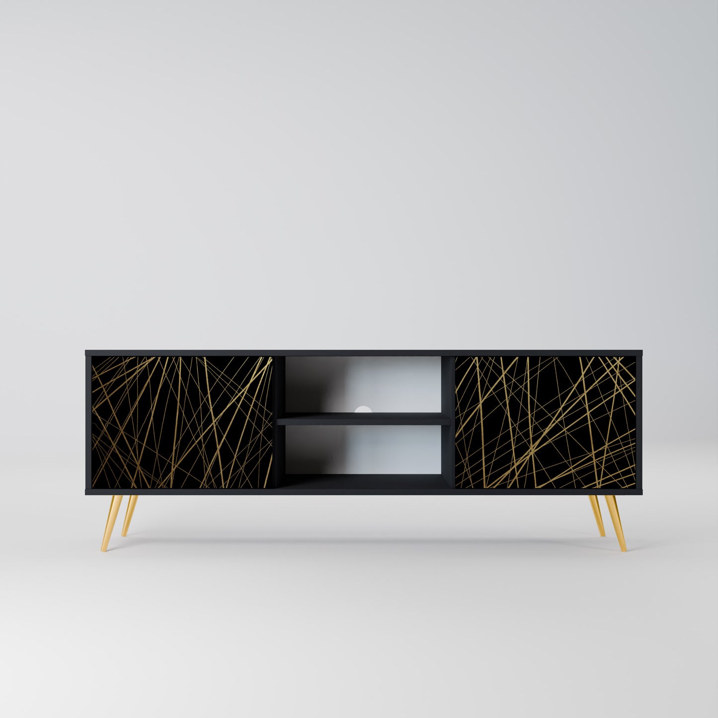 BRIGHT MESH 2-Door TV Stand in Black Finish