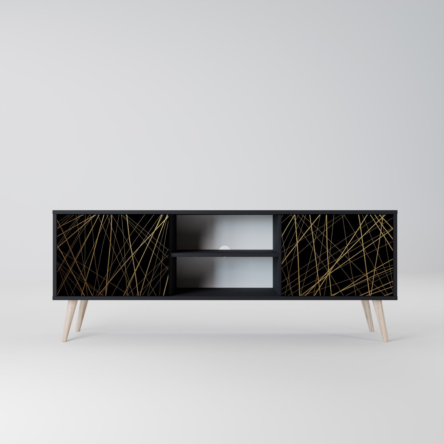 BRIGHT MESH 2-Door TV Stand in Black Finish