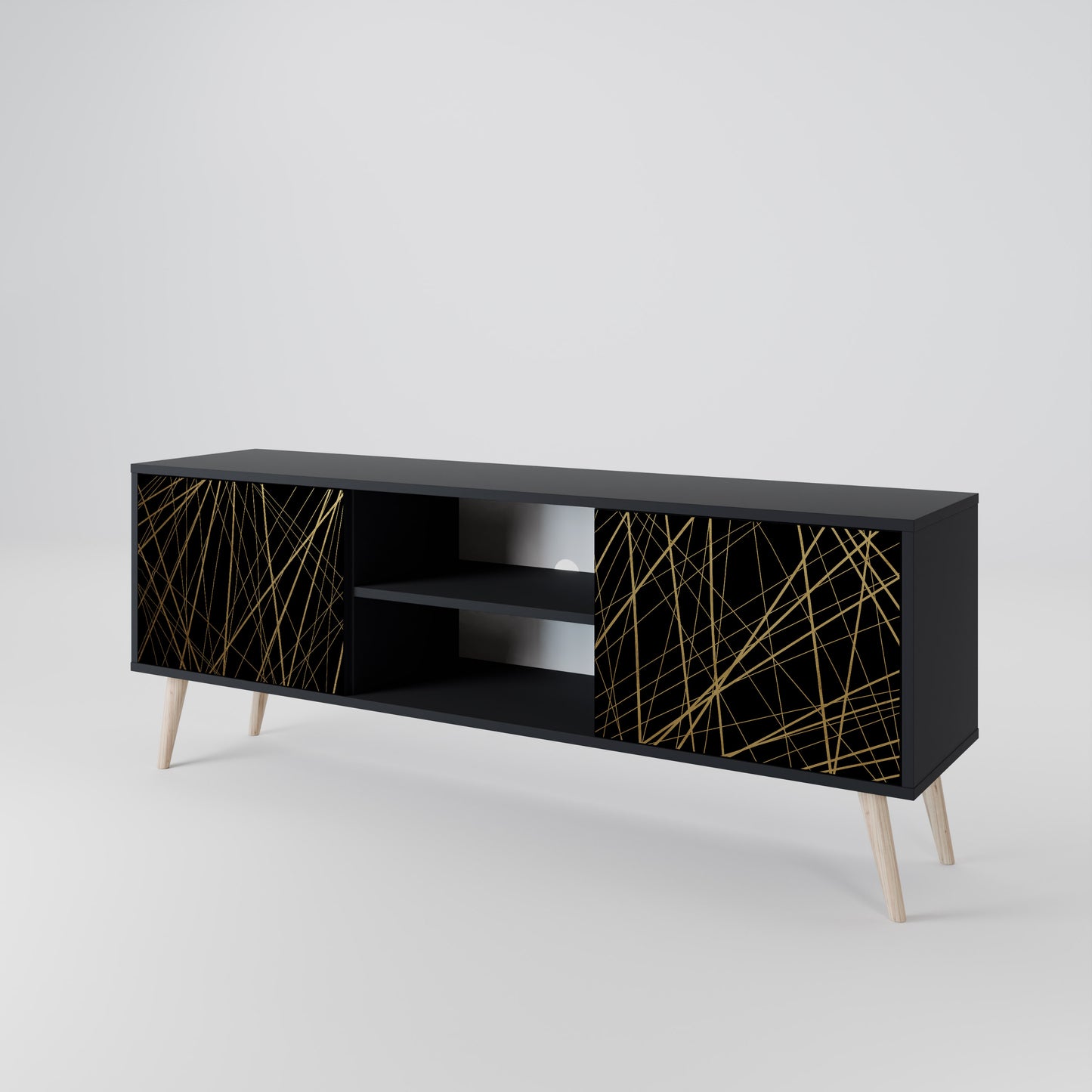 BRIGHT MESH 2-Door TV Stand in Black Finish