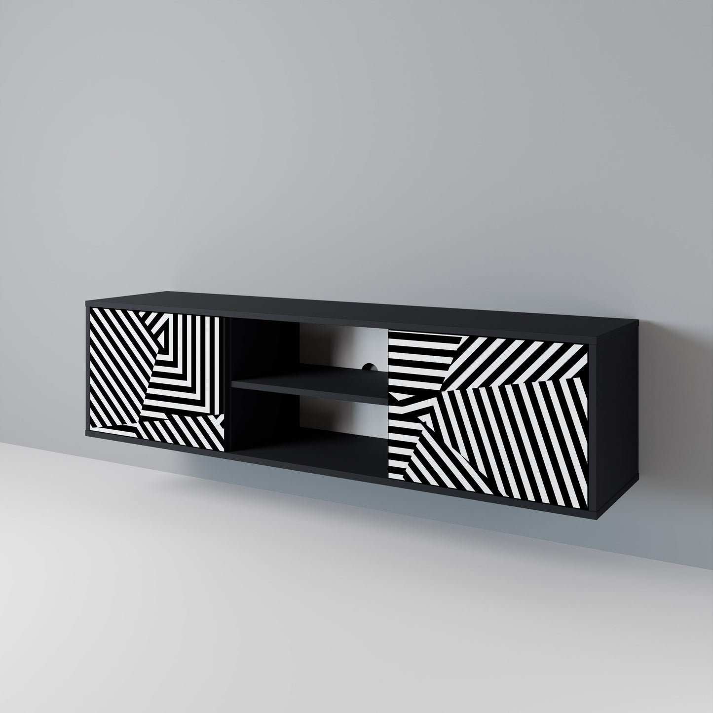 ILLUSIONARISK GALLER 2-dörrars TV-bänk i svart finish