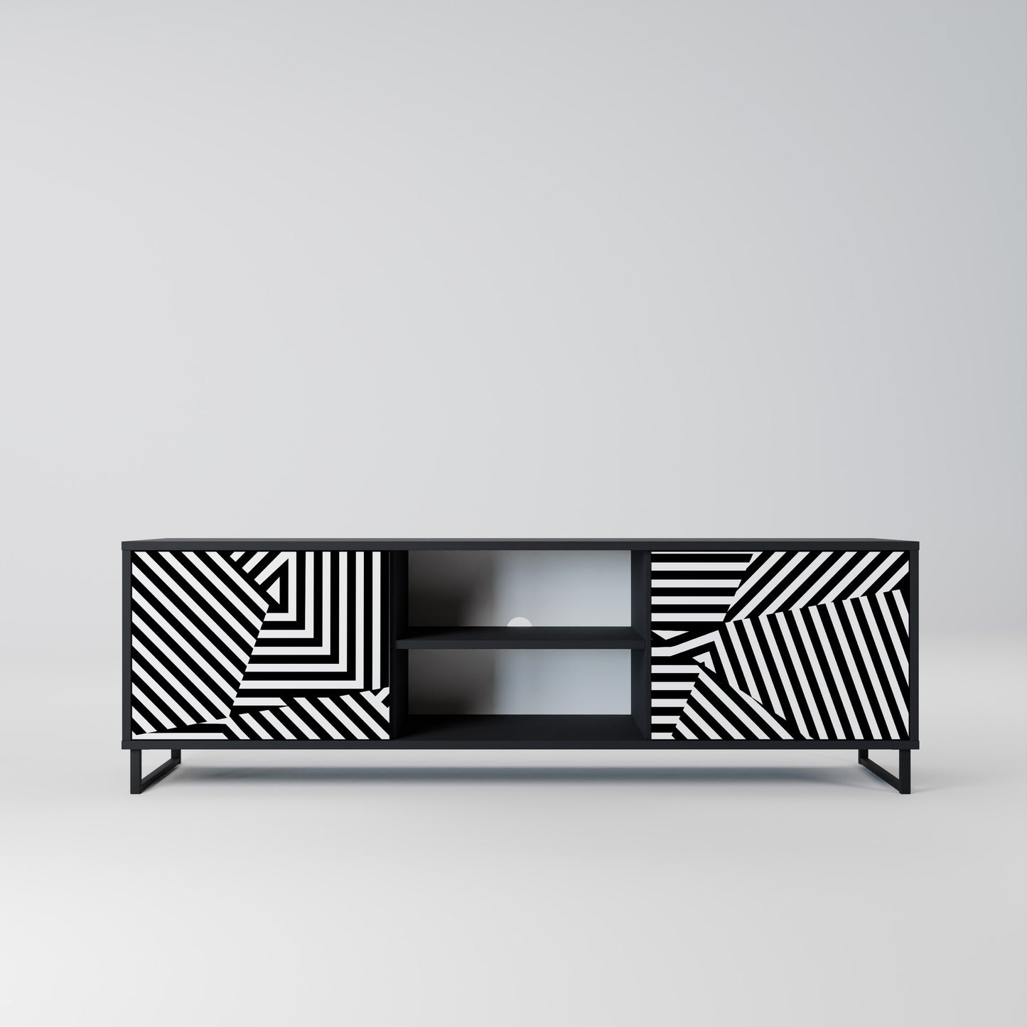 ILLUSIONARY LATTICE 2-Door TV Stand in Black Finish