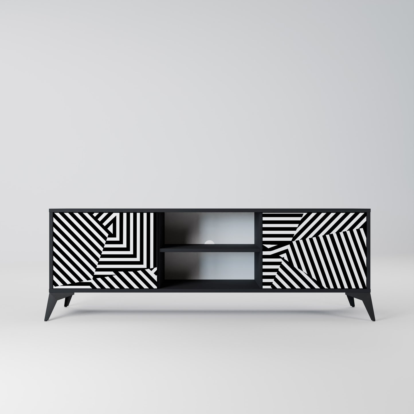 ILLUSIONARY LATTICE 2-Door TV Stand in Black Finish
