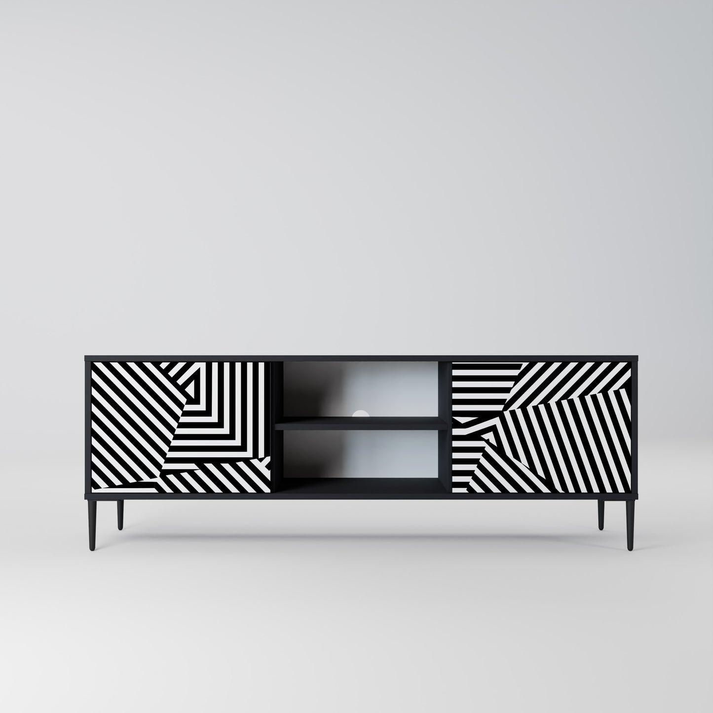 ILLUSIONARY LATTICE 2-Door TV Stand in Black Finish
