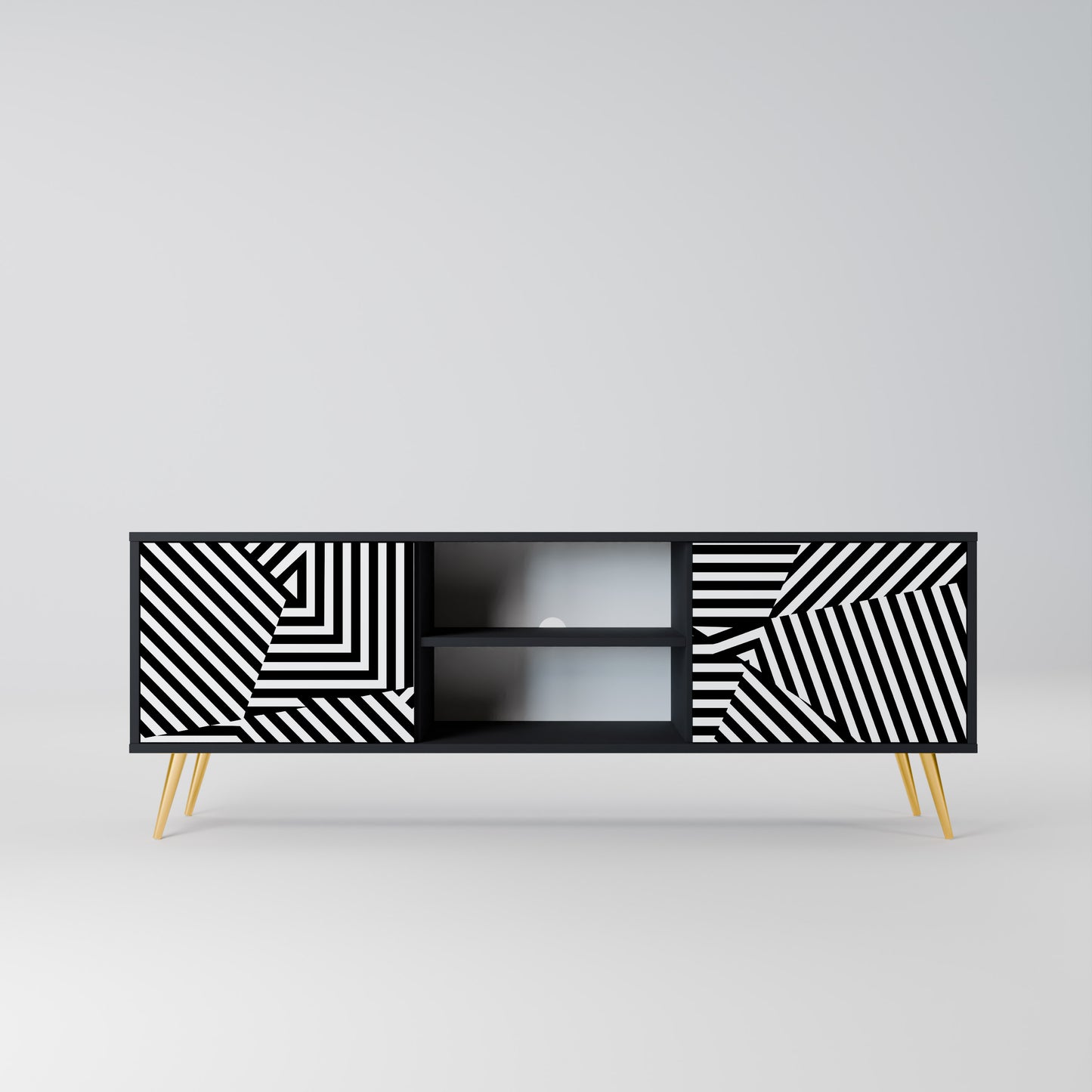 ILLUSIONARY LATTICE 2-Door TV Stand in Black Finish