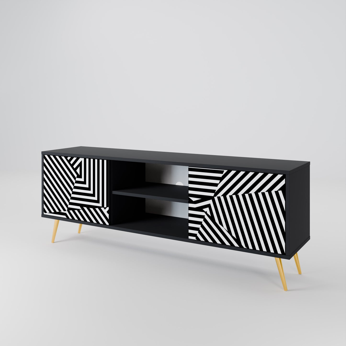 ILLUSIONARY LATTICE 2-Door TV Stand in Black Finish