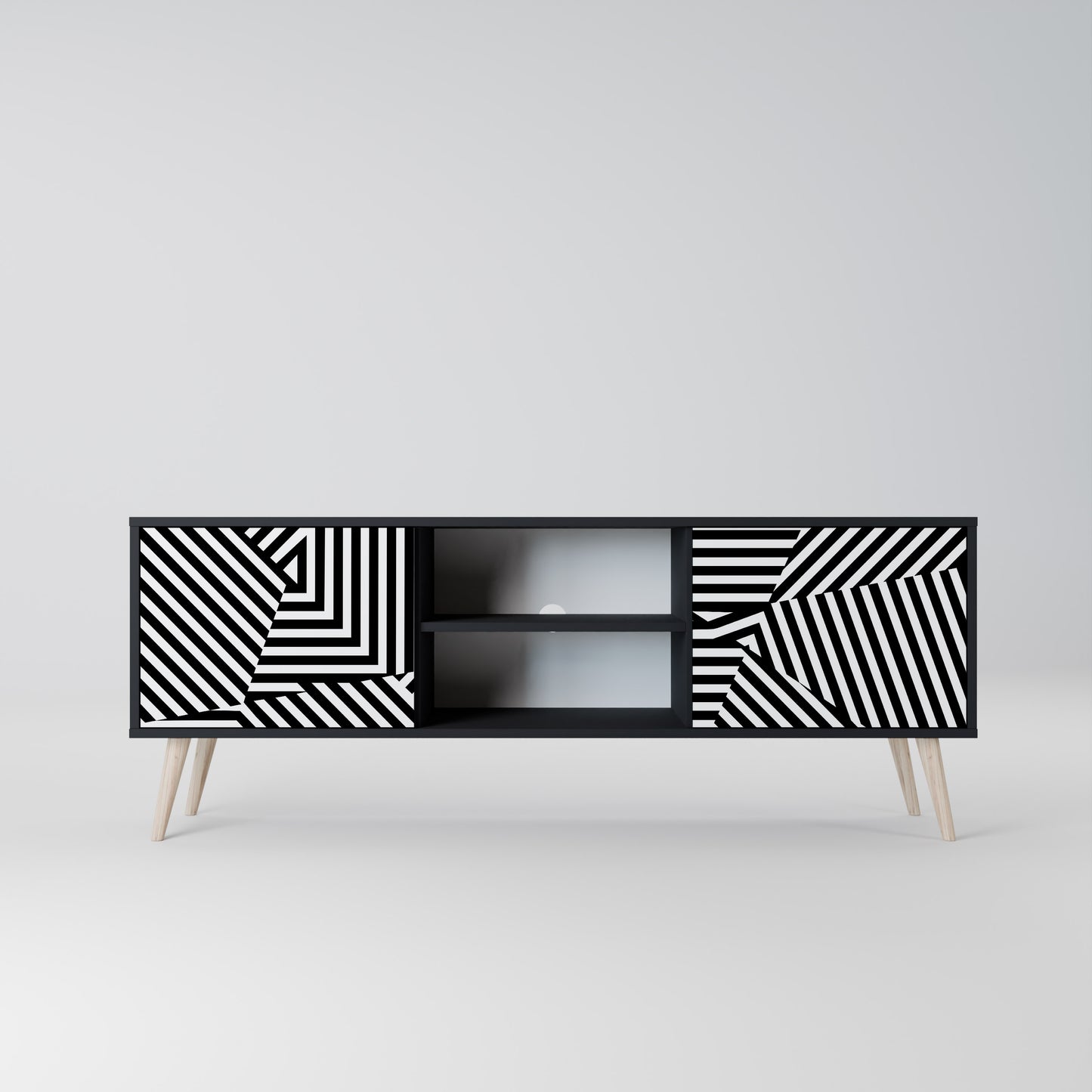 ILLUSIONARY LATTICE 2-Door TV Stand in Black Finish