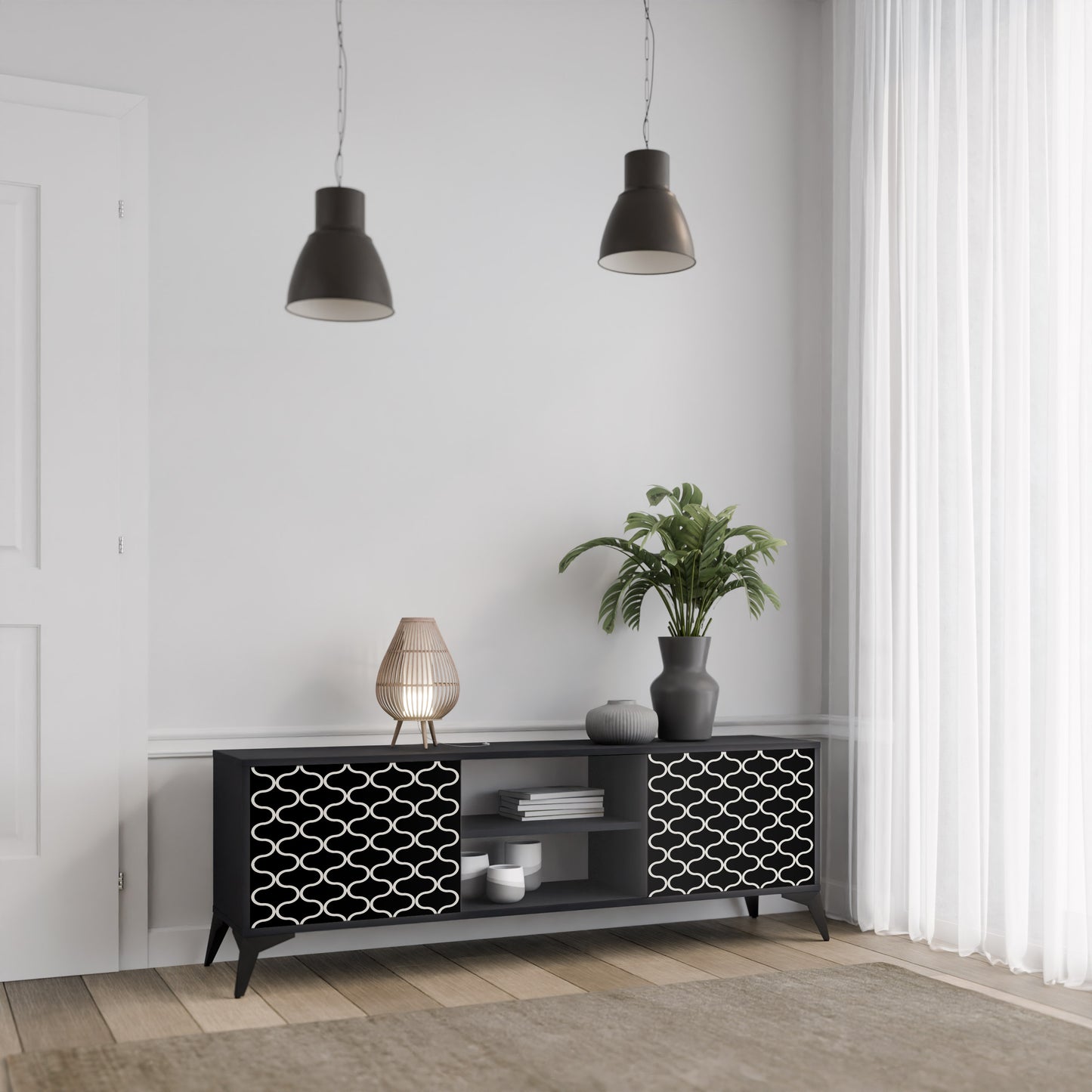 TESSELATED BLACKNESS 2-Door TV Stand in Black Finish